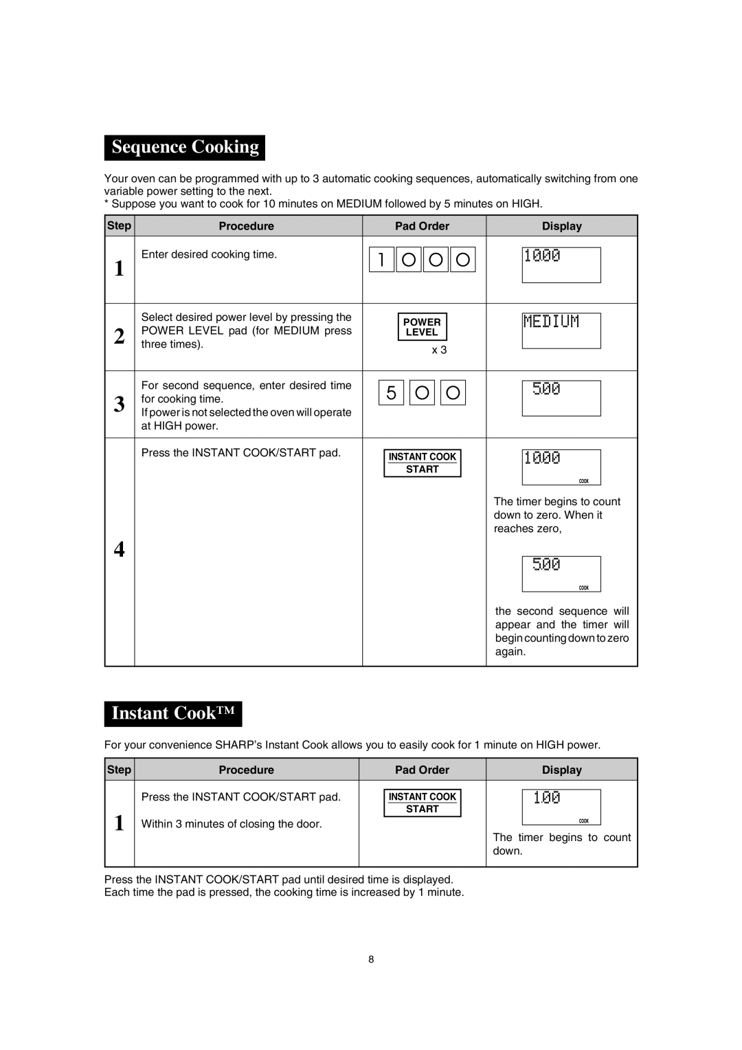 Sharp R-380H, SCR/SCRNZ, A40267 manual Sequence Cooking, Instant Cook 