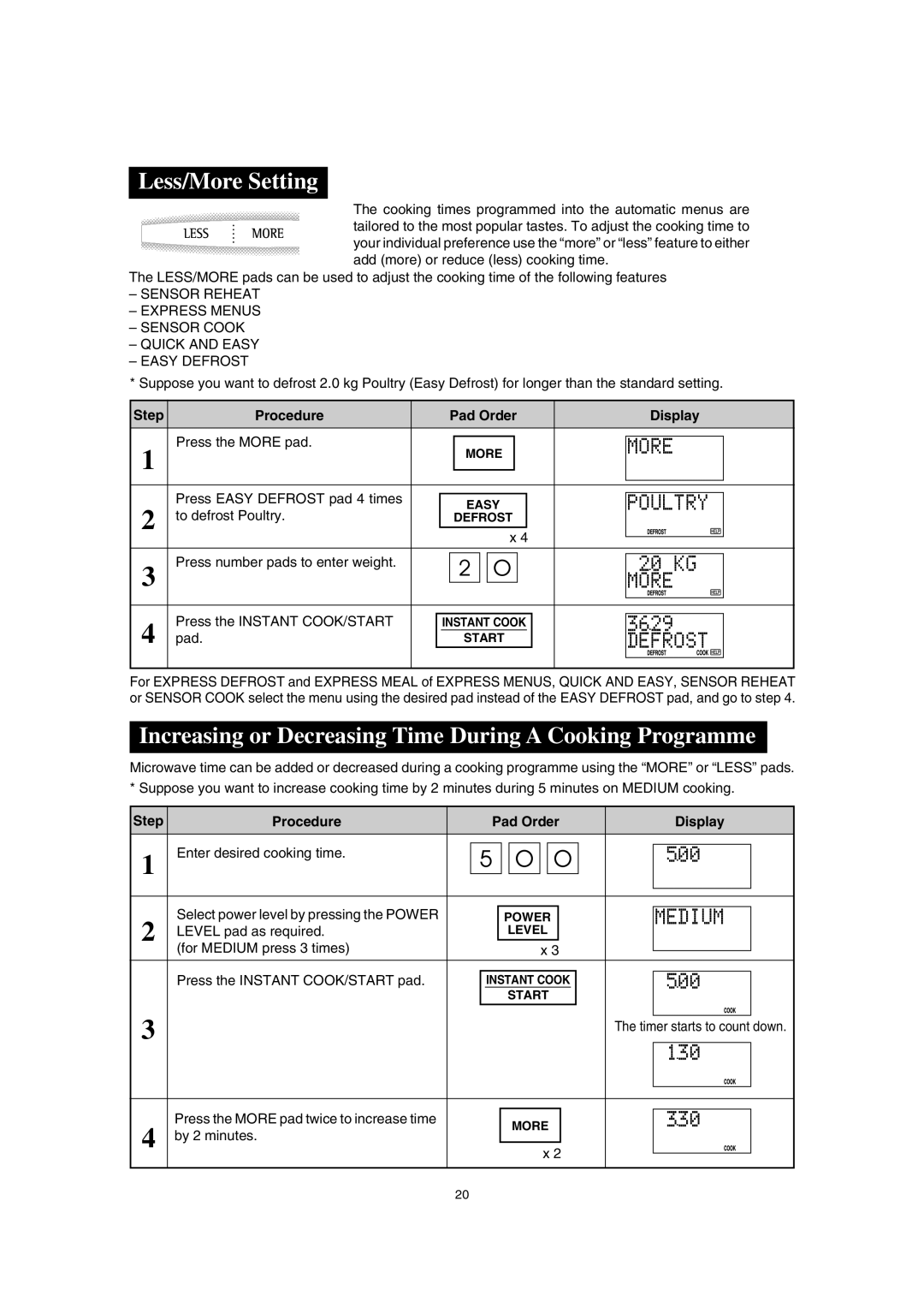 Sharp R-380H, SCR/SCRNZ, A40267 manual Less/More Setting, Increasing or Decreasing Time During a Cooking Programme, R E 