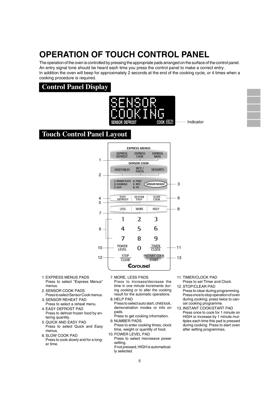 Sharp R-380H, SCR/SCRNZ, A40267 manual Operation of Touch Control Panel, Control Panel Display, Touch Control Panel Layout 