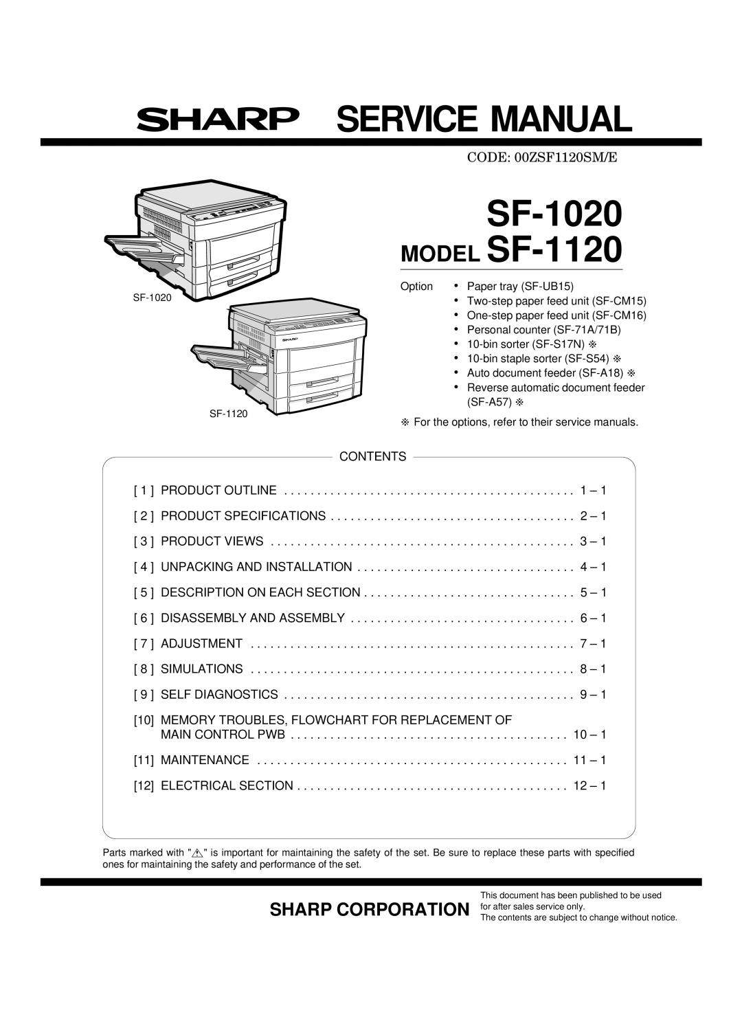 Sharp service manual SF-1020 SF-1120 