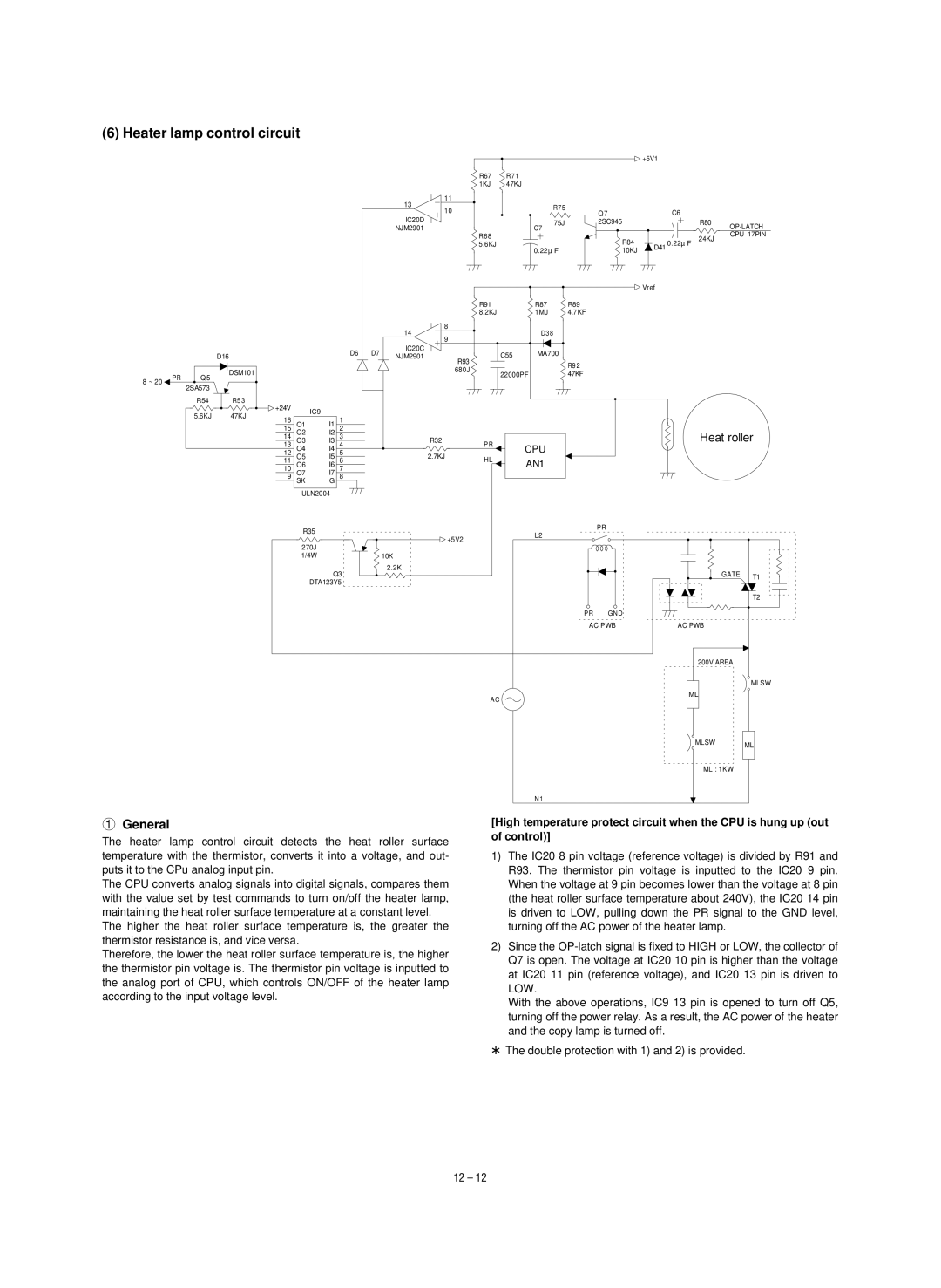 Sharp SF-1020, SF-1120 service manual Heater lamp control circuit, General 