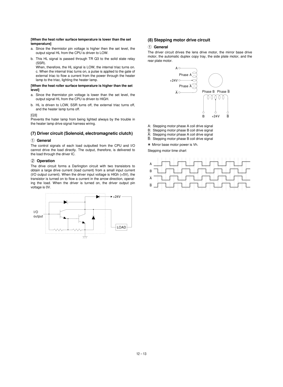 Sharp SF-1120, SF-1020 Driver circuit Solenoid, electromagnetic clutch, Stepping motor drive circuit, Operation, Load 