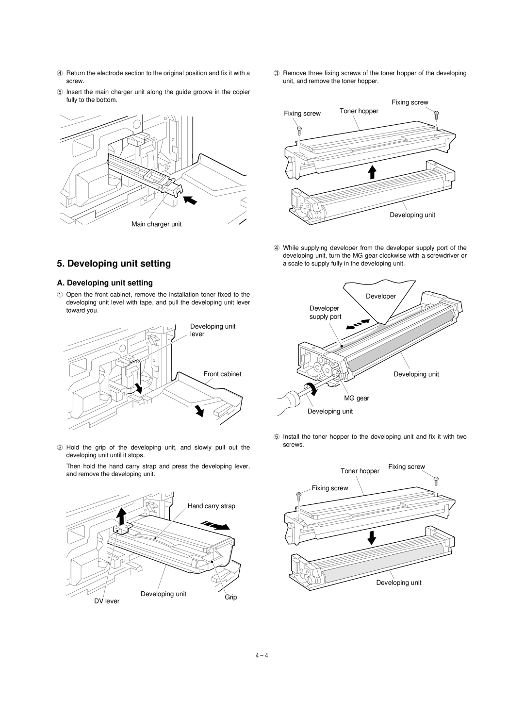 Sharp SF-1020, SF-1120 service manual Developing unit setting 