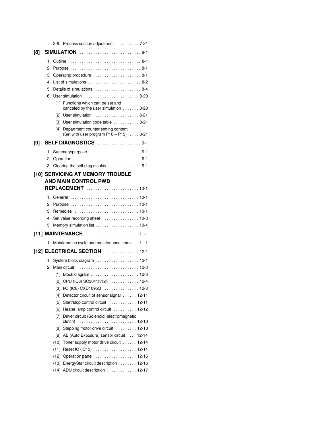 Sharp SF-1120, SF-1020 service manual Electrical Section 