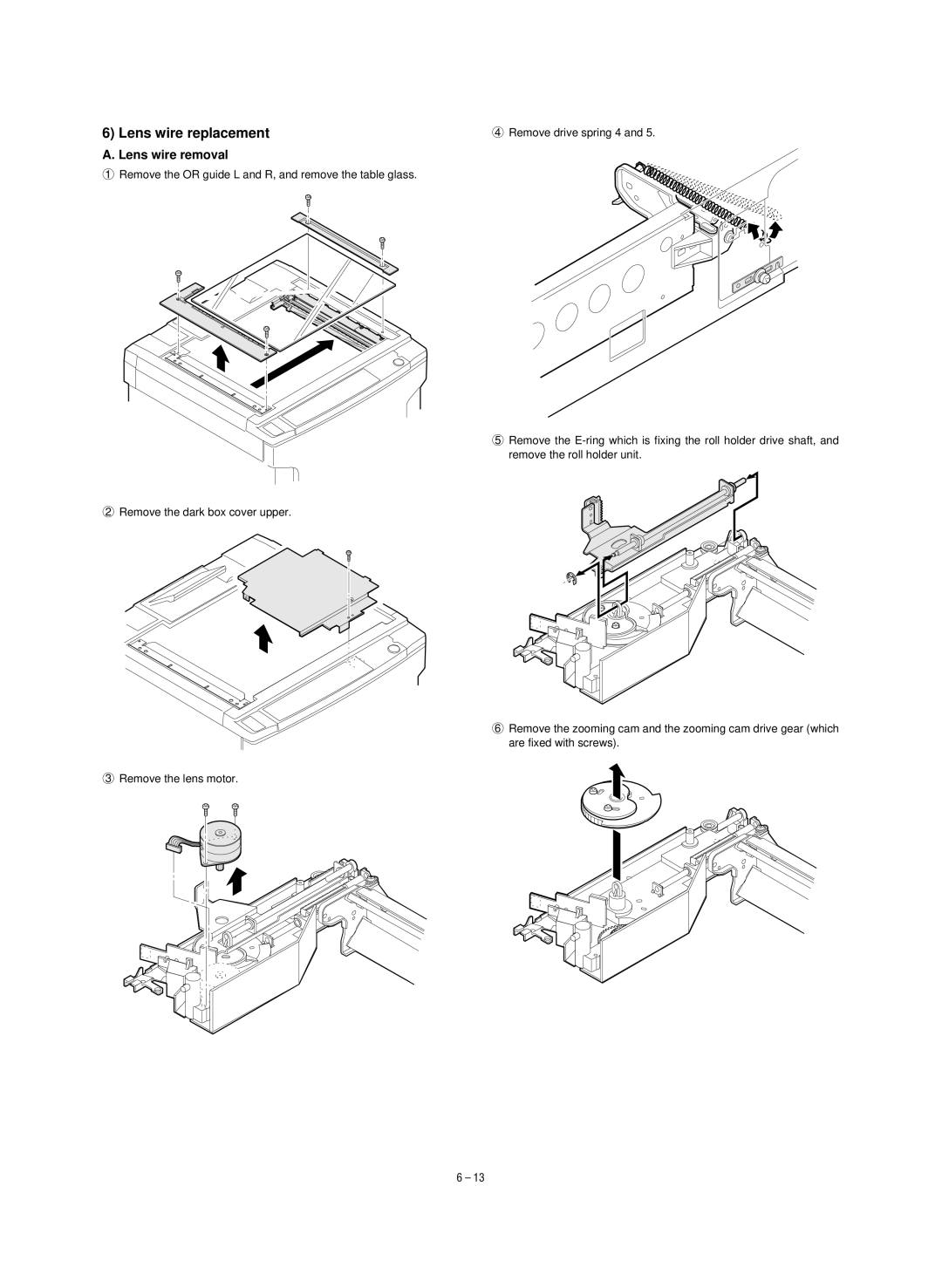 Sharp SF-1120, SF-1020 service manual Lens wire replacement, Lens wire removal 