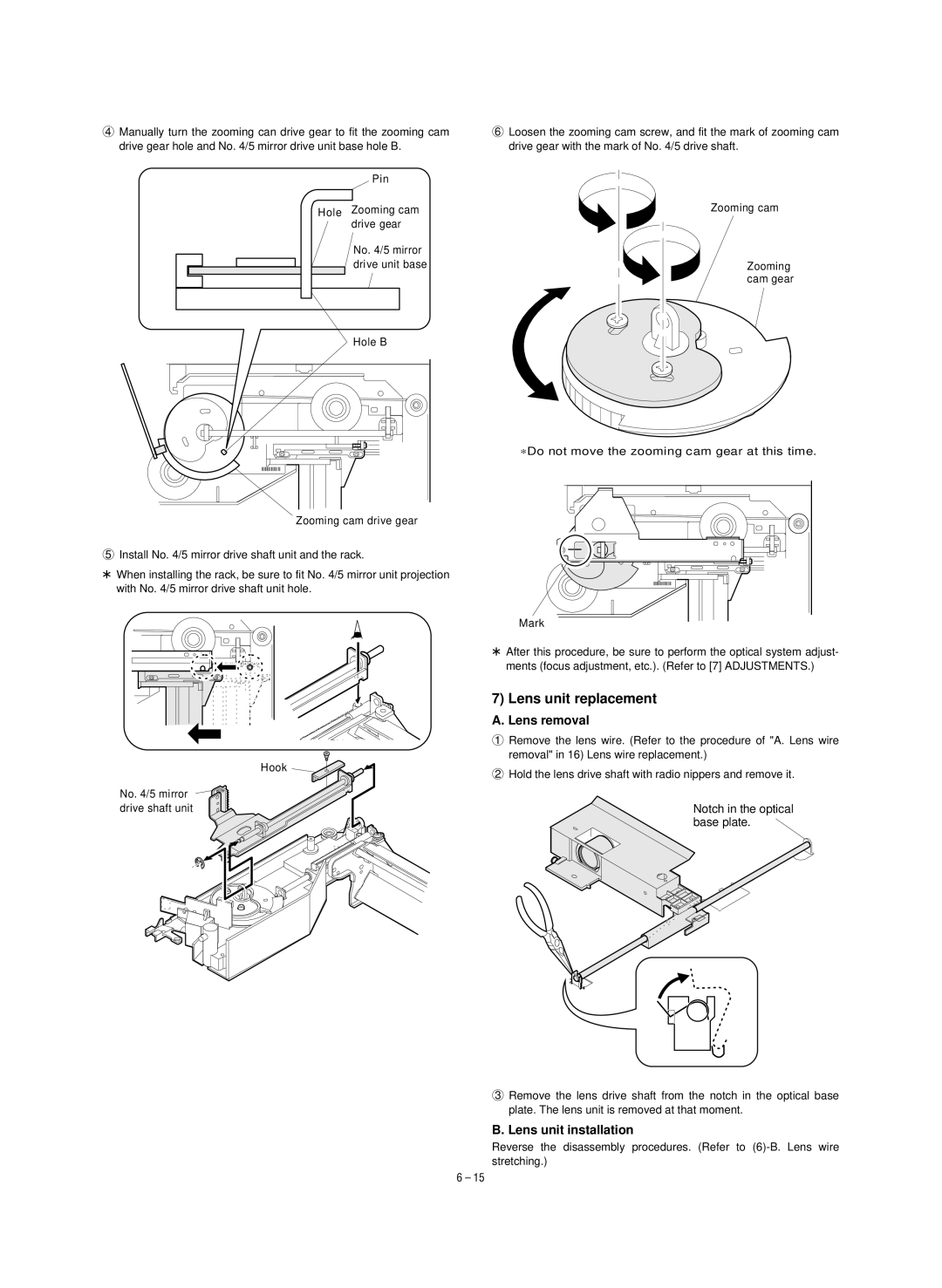 Sharp SF-1120, SF-1020 service manual Lens unit replacement, Lens removal, Lens unit installation 