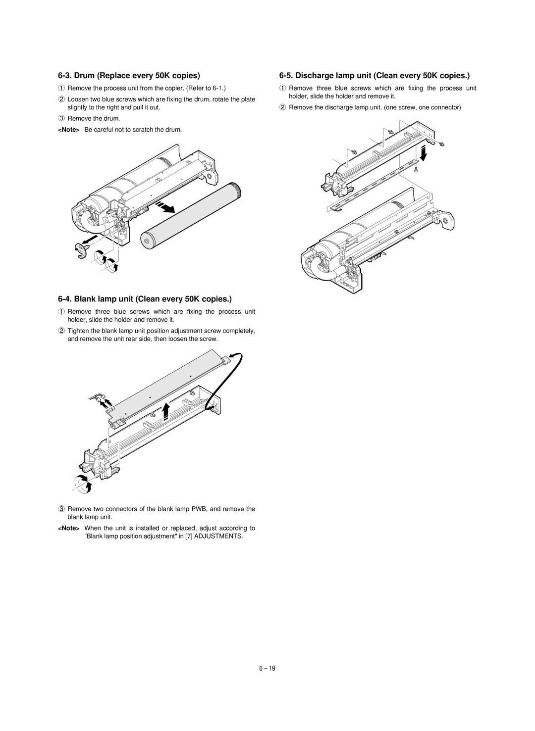 Sharp SF-1120, SF-1020 service manual Drum Replace every 50K copies, Blank lamp unit Clean every 50K copies 