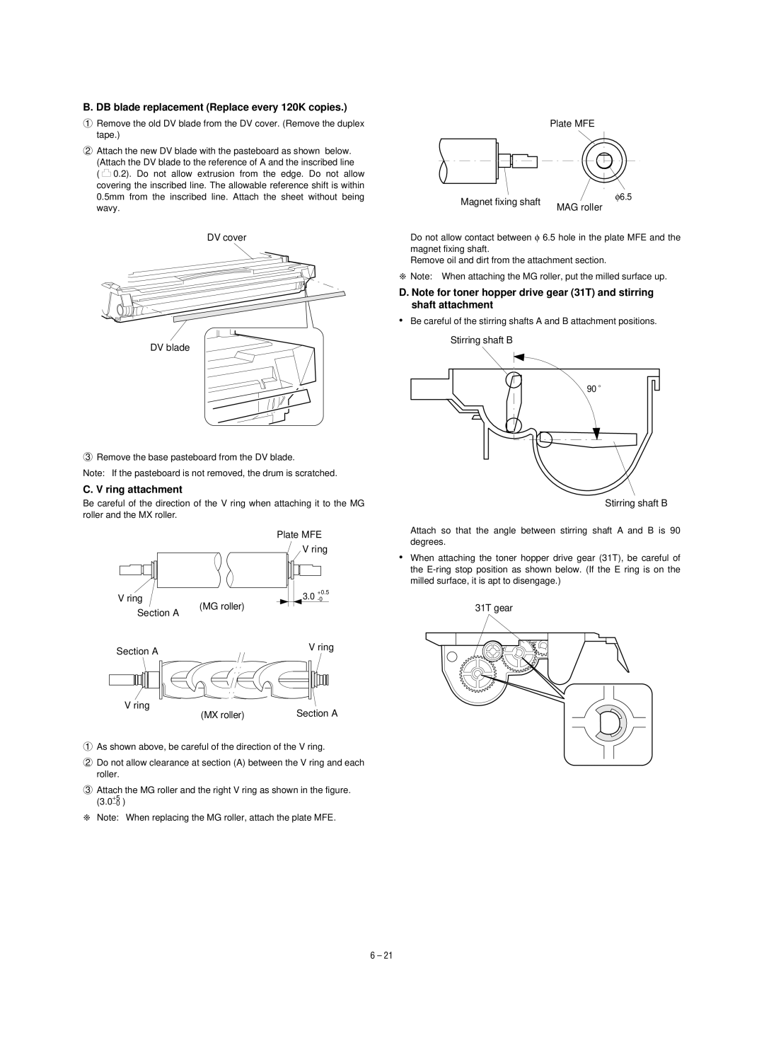 Sharp SF-1120, SF-1020 service manual DB blade replacement Replace every 120K copies, Ring attachment 