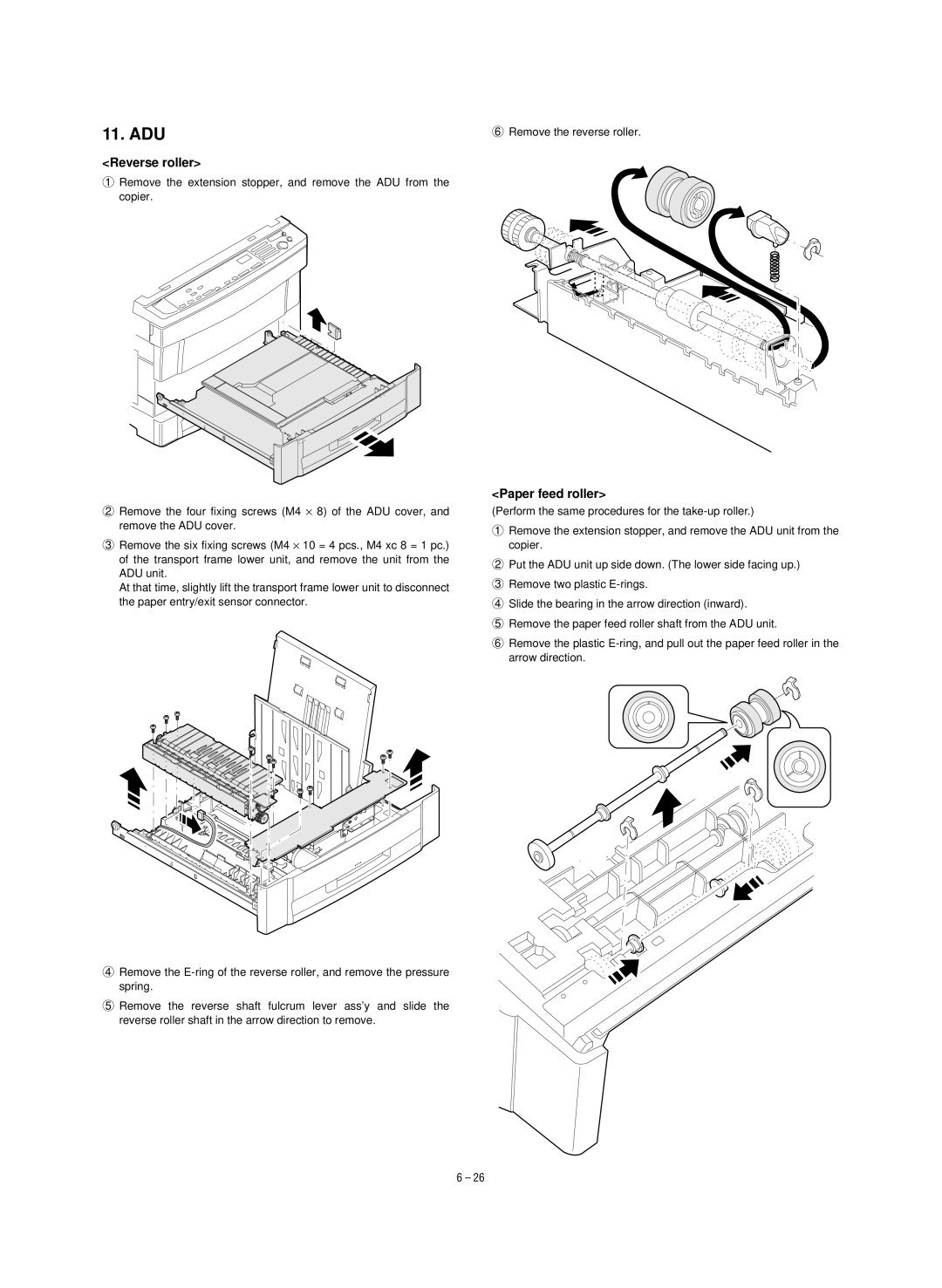 Sharp SF-1020, SF-1120 service manual Adu, Reverse roller, Paper feed roller 