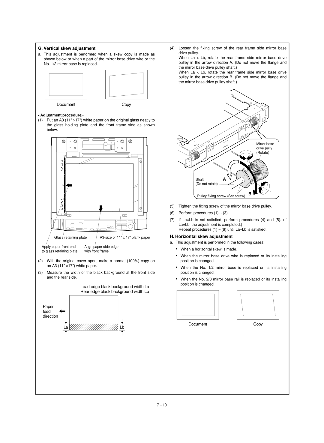 Sharp SF-1120, SF-1020 service manual Vertical skew adjustment, Horizontal skew adjustment 