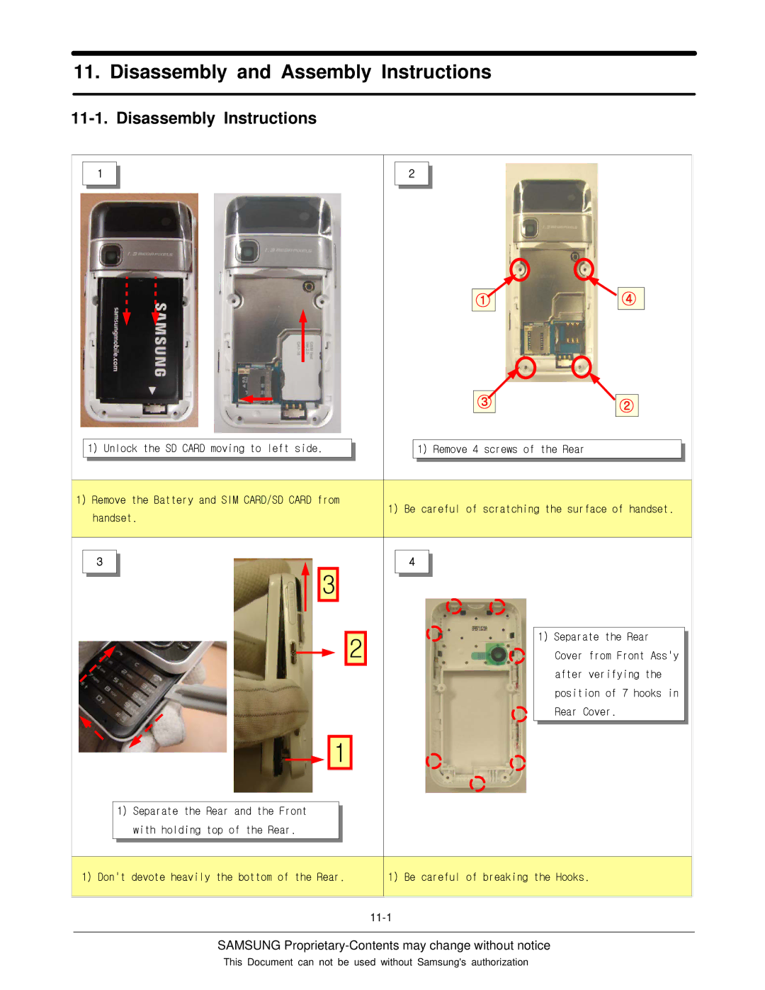 Sharp SGH-F250 manual Disassembly and Assembly Instructions, Disassembly Instructions 