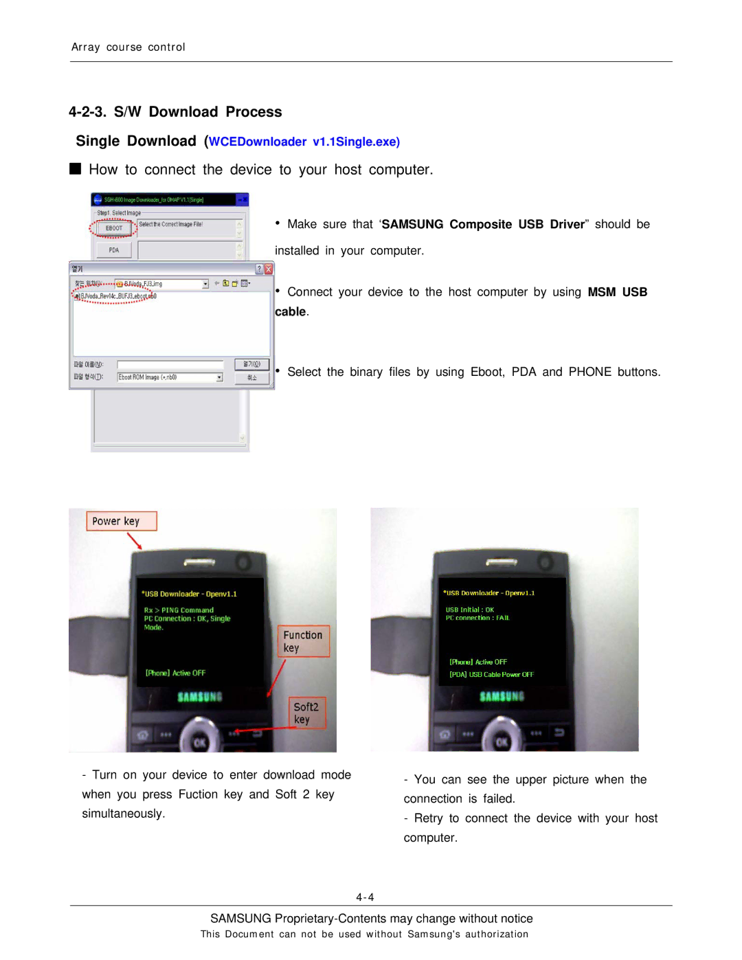 Sharp SGH-I600 manual 3. S/W Download Process, How to connect the device to your host computer 