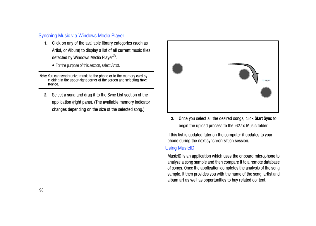 Sharp SGH-I627 Synching Music via Windows Media Player, Using MusicID, For the purpose of this section, select Artist 