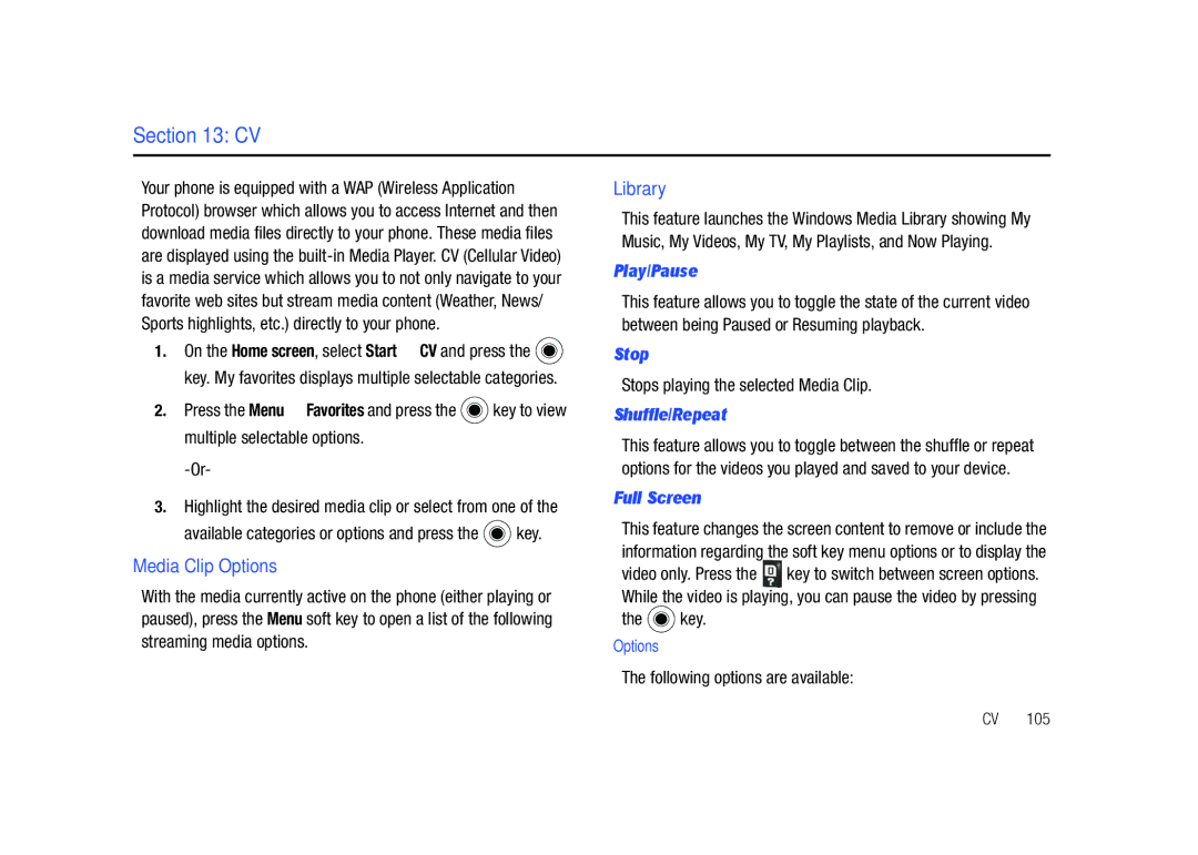 Sharp SGH-I627 user manual Media Clip Options, Library 