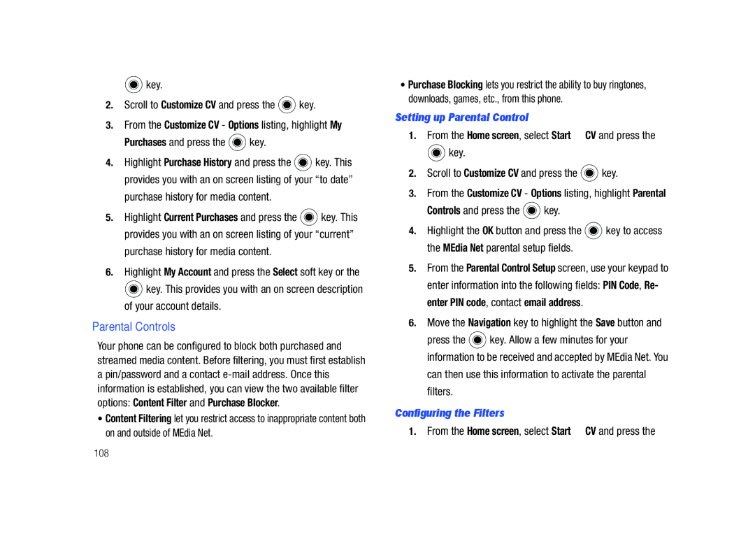 Sharp SGH-I627 user manual Parental Controls, Setting up Parental Control, Configuring the Filters 