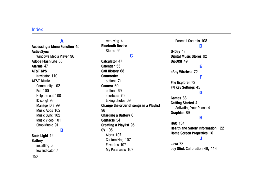 Sharp SGH-I627 user manual Index 