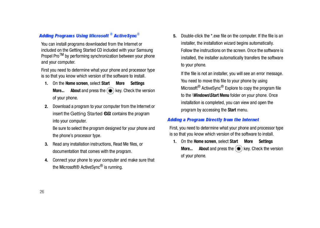 Sharp SGH-I627 user manual Adding Programs Using Microsoft ActiveSync, Adding a Program Directly from the Internet 