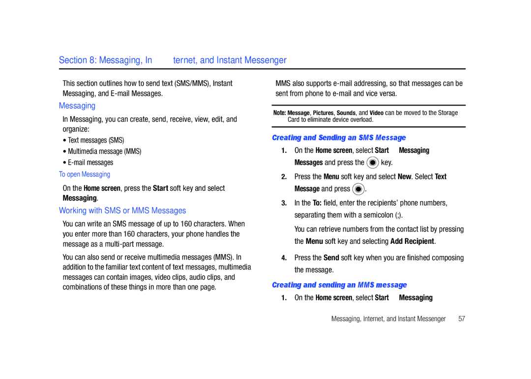 Sharp SGH-I627 user manual Messaging, Internet, and Instant Messenger, Working with SMS or MMS Messages 