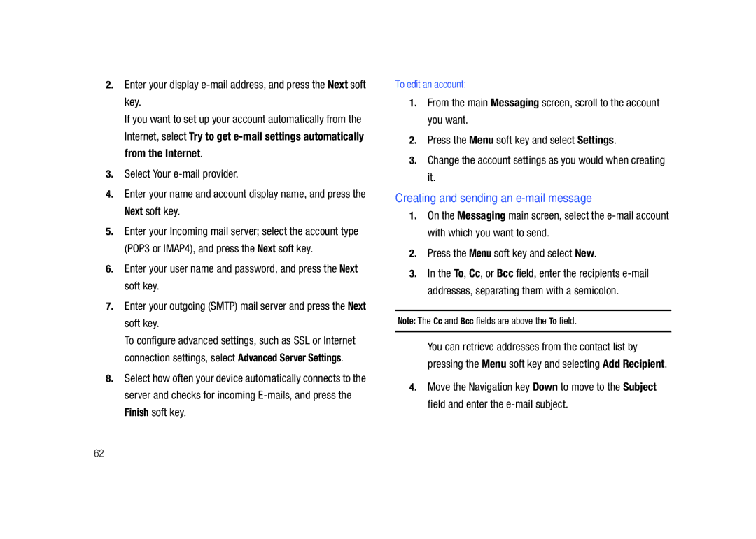 Sharp SGH-I627 user manual Creating and sending an e-mail message 