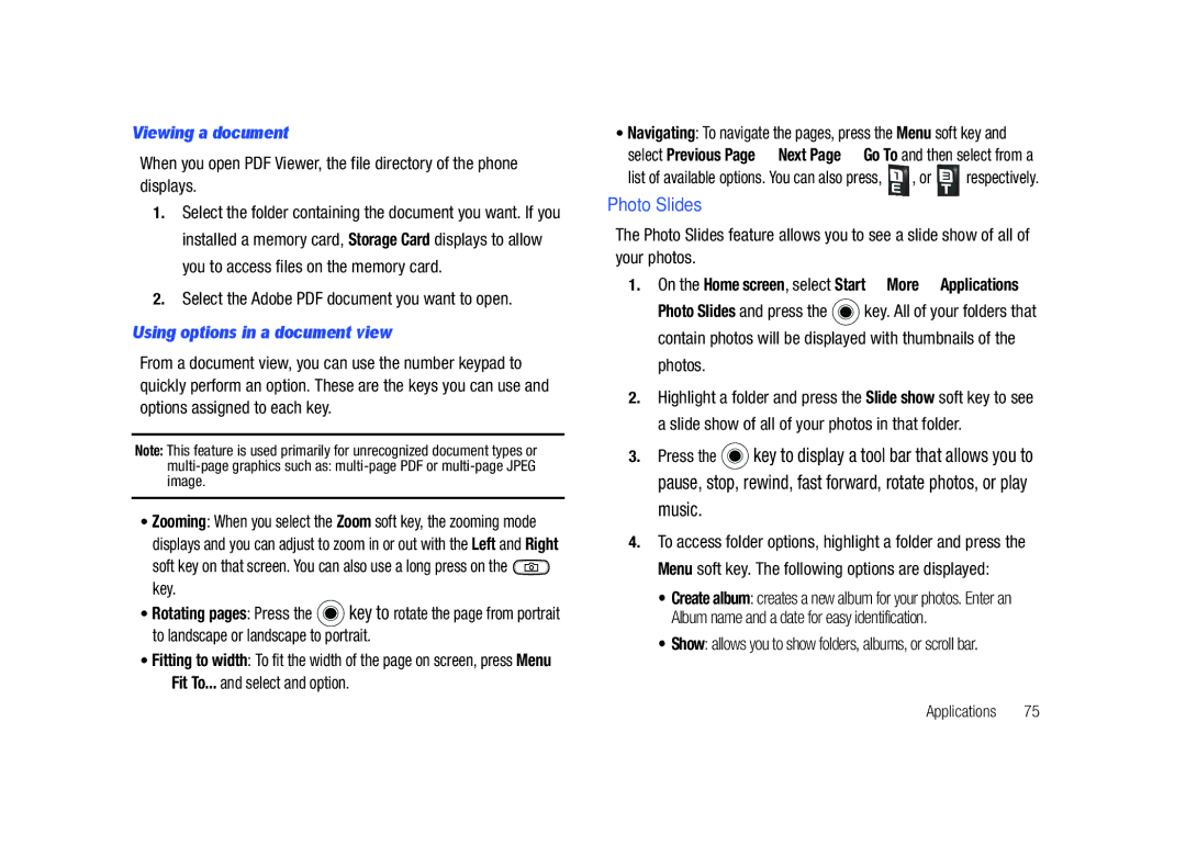 Sharp SGH-I627 user manual Photo Slides, Viewing a document, Using options in a document view, Photos 