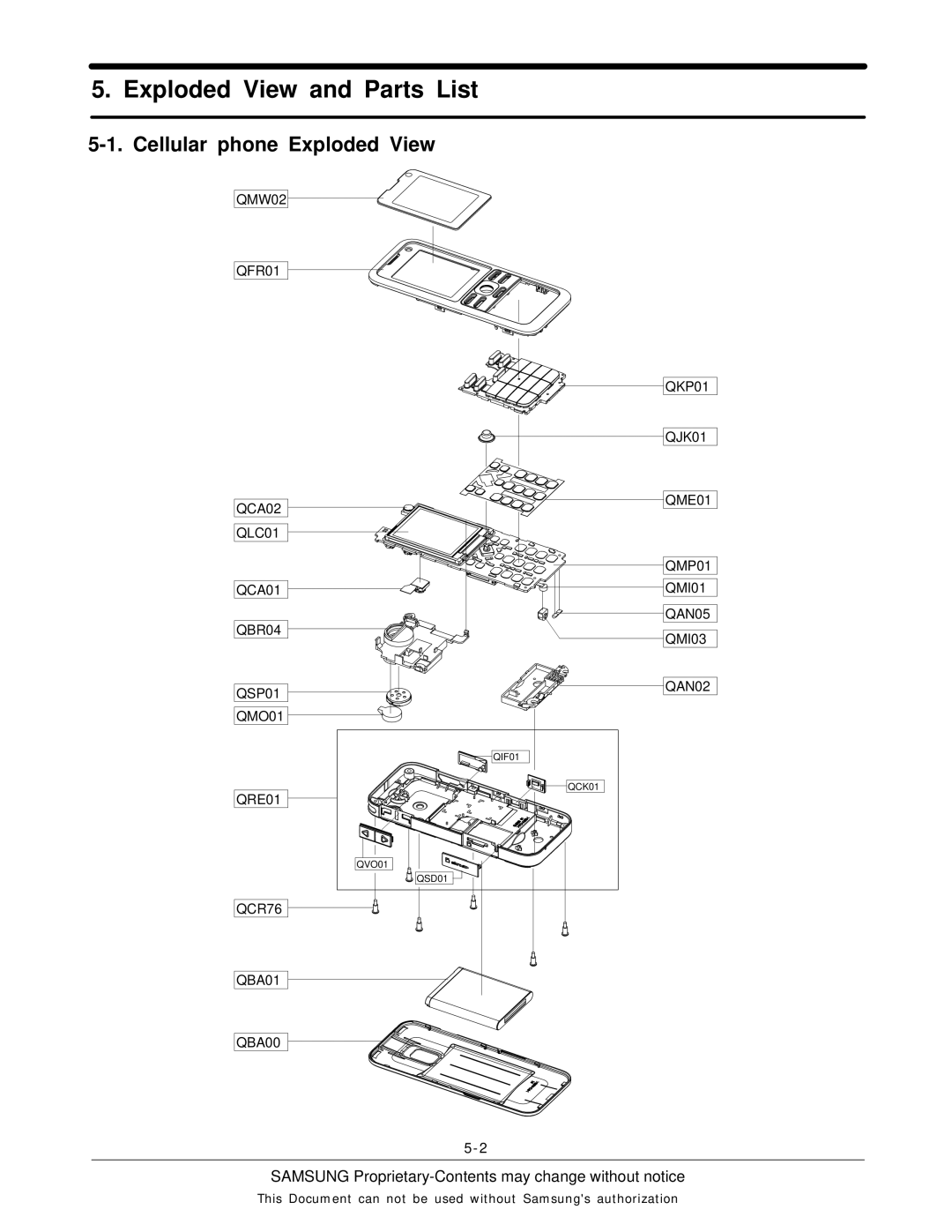 Sharp SGH-J200 manual Exploded View and Parts List, Cellular phone Exploded View 