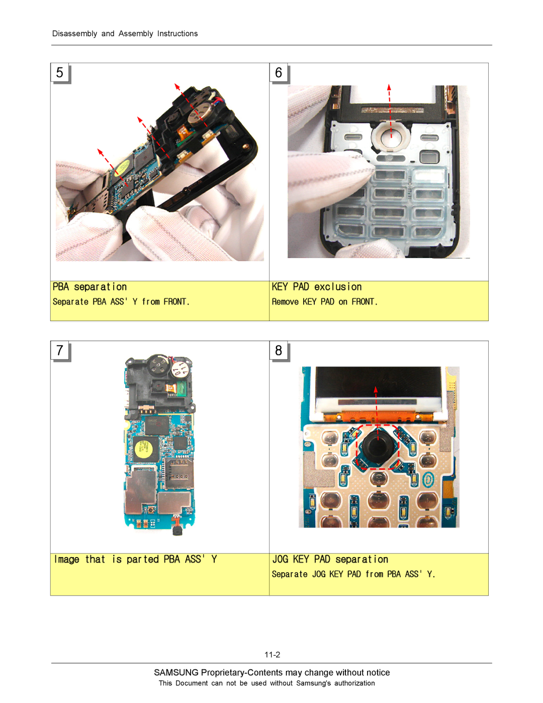 Sharp SGH-J200 manual PBA separation, KEY PAD exclusion, Image that is parted PBA ASS Y JOG KEY PAD separation 