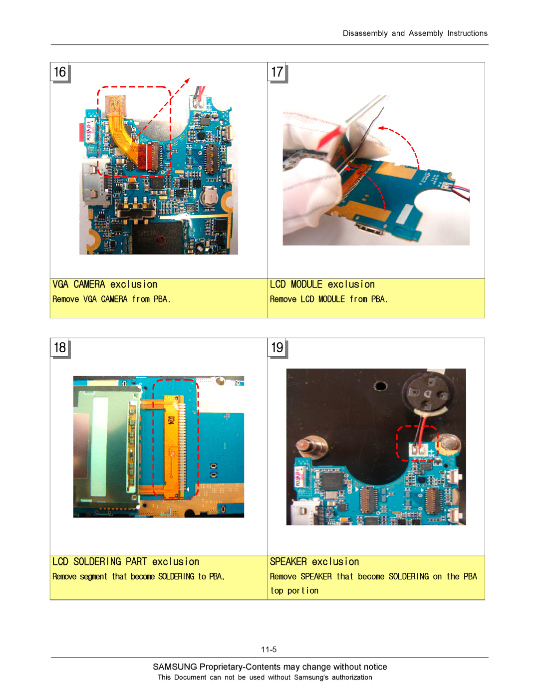 Sharp SGH-J200 manual VGA Camera exclusion, LCD Module exclusion, LCD Soldering Part exclusion 