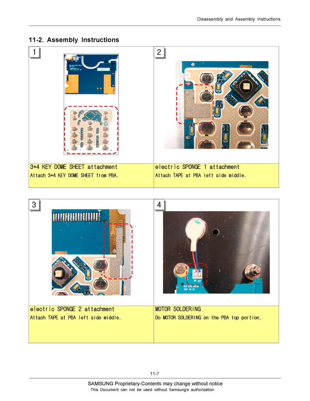 Sharp SGH-J200 manual KEY Dome Sheet attachment, Electric Sponge 1 attachment, Electric Sponge 2 attachment 