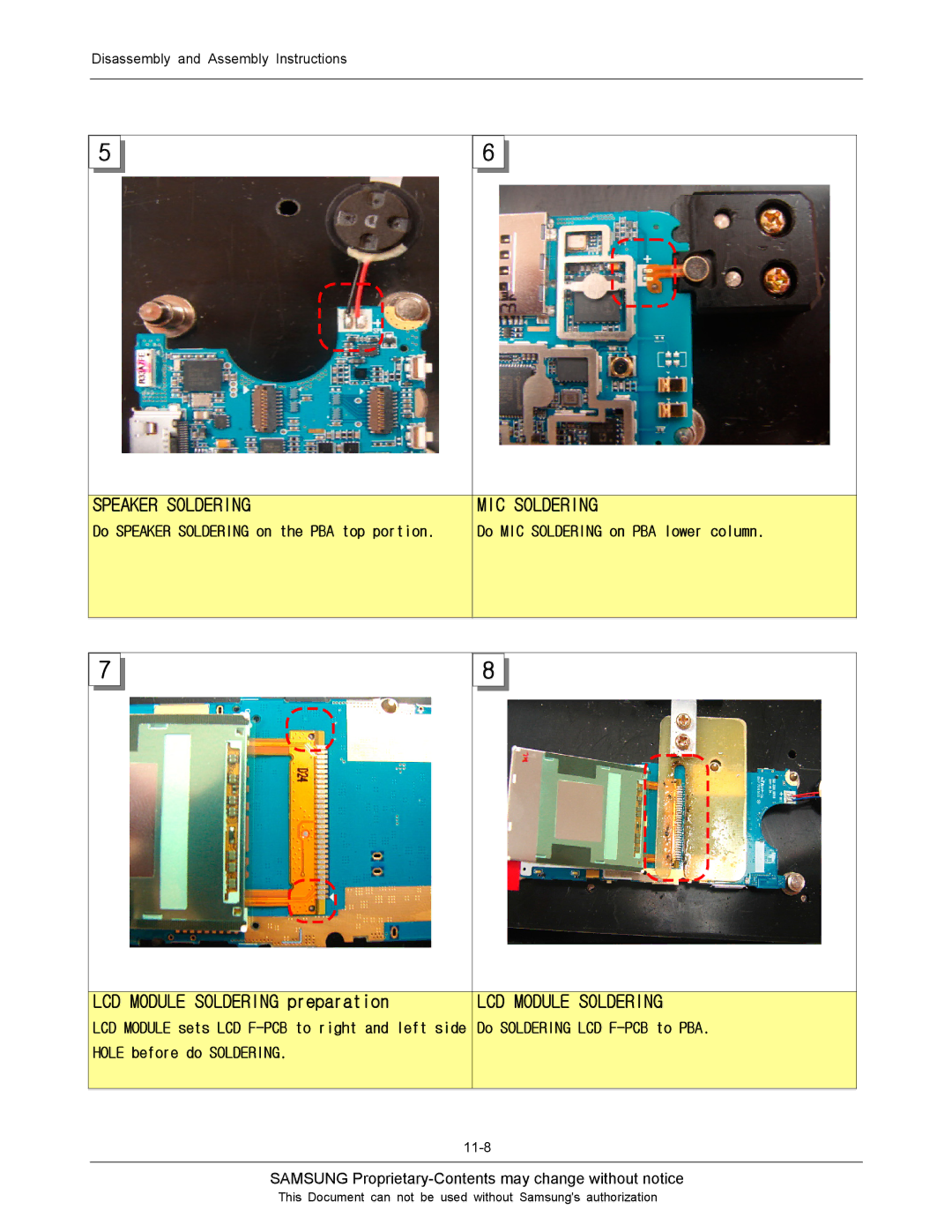 Sharp SGH-J200 manual LCD Module Soldering preparation, Do Speaker Soldering on the PBA top portion 