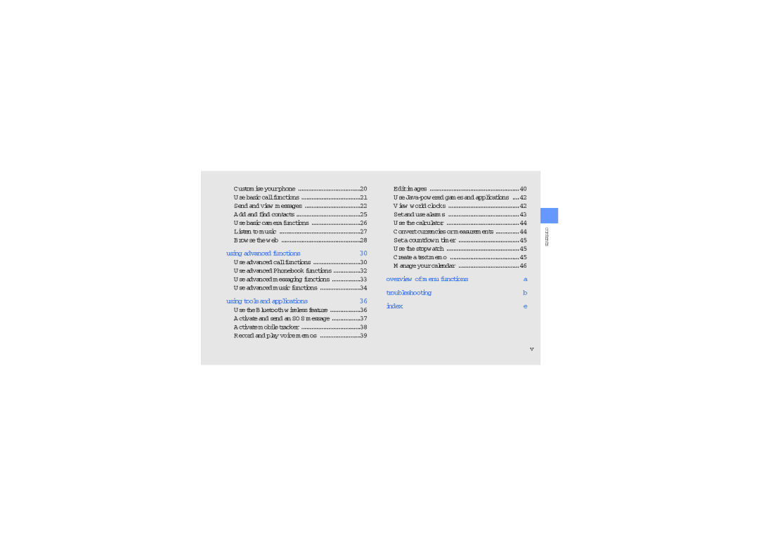 Sharp SGH-J700V manual Overview ofm enu functions Troubleshooting Index 