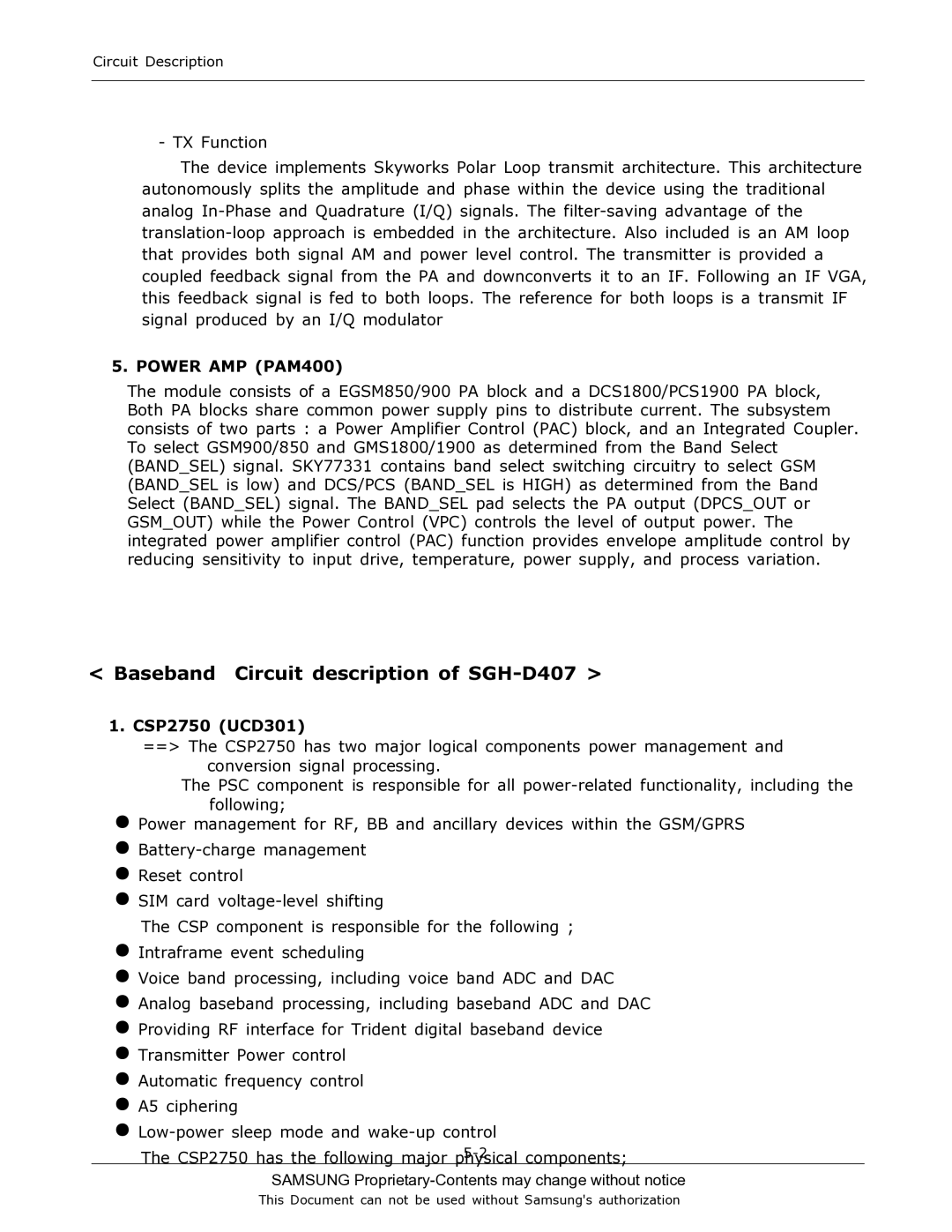 Sharp SGH-T519 manual Baseband Circuit description of SGH-D407, Power AMP PAM400 