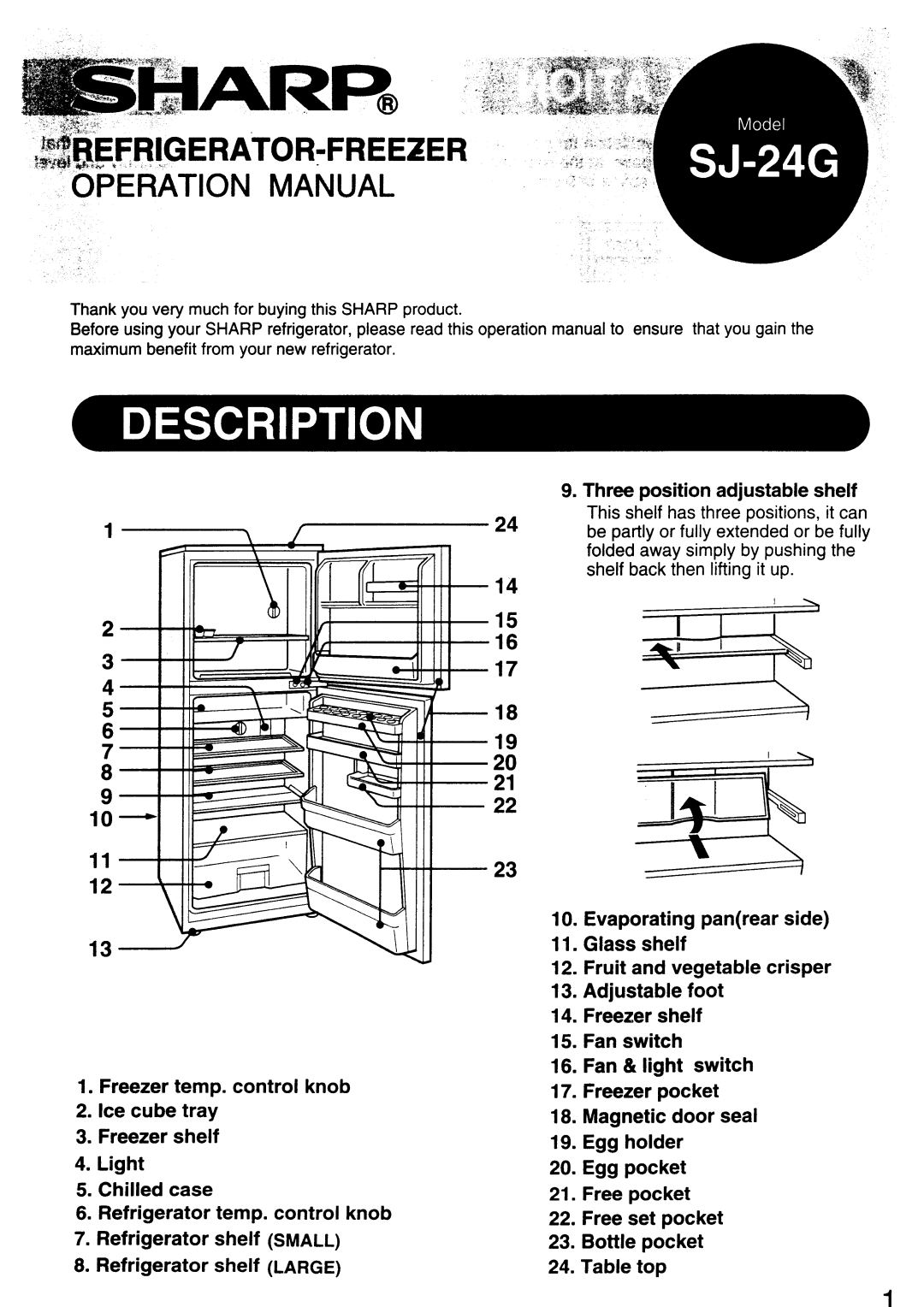 Sharp SJ-24G operation manual RATORFRFFrFR ‘ 