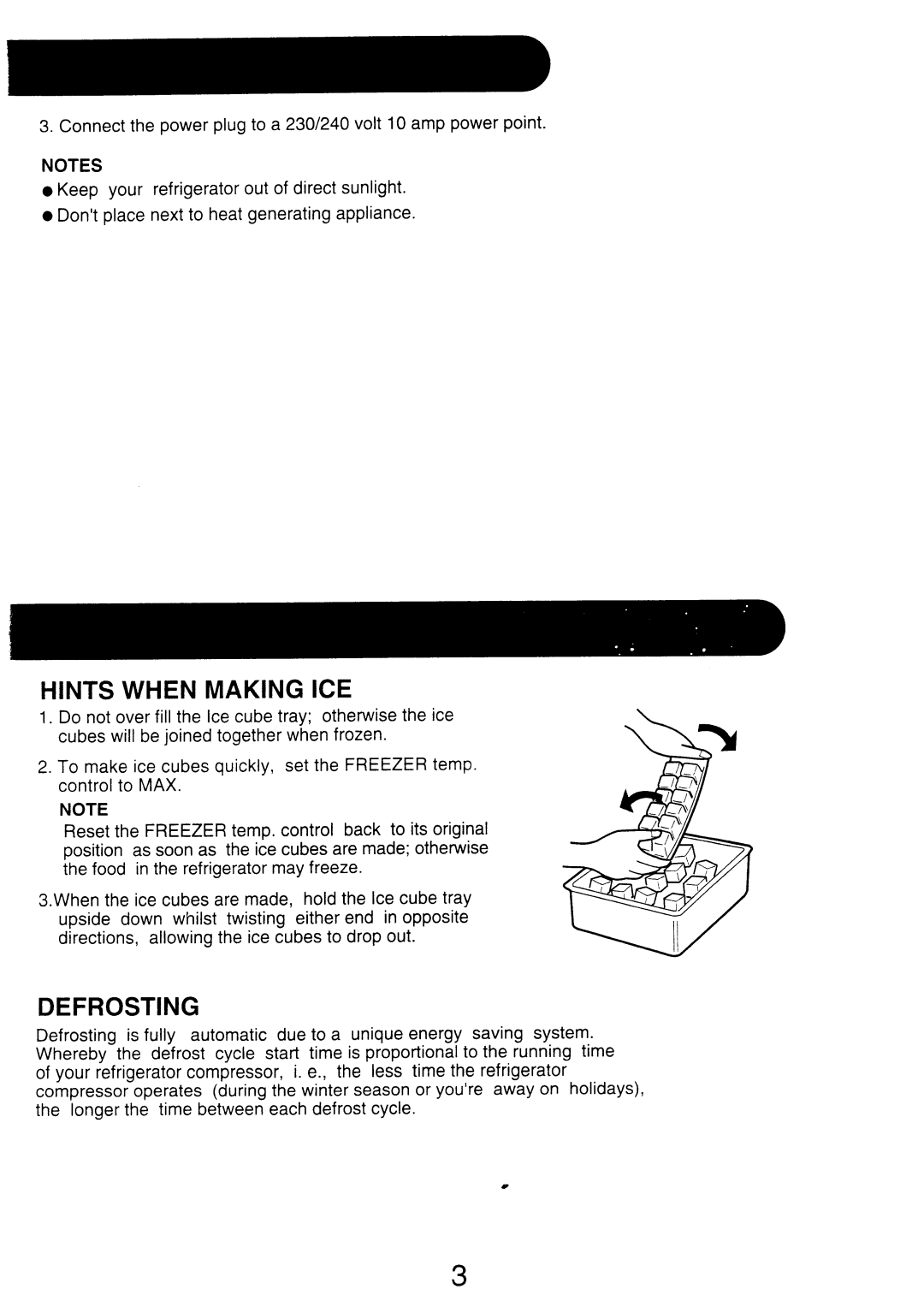 Sharp SJ-24G operation manual Hints When Making ICE, Defrosting 