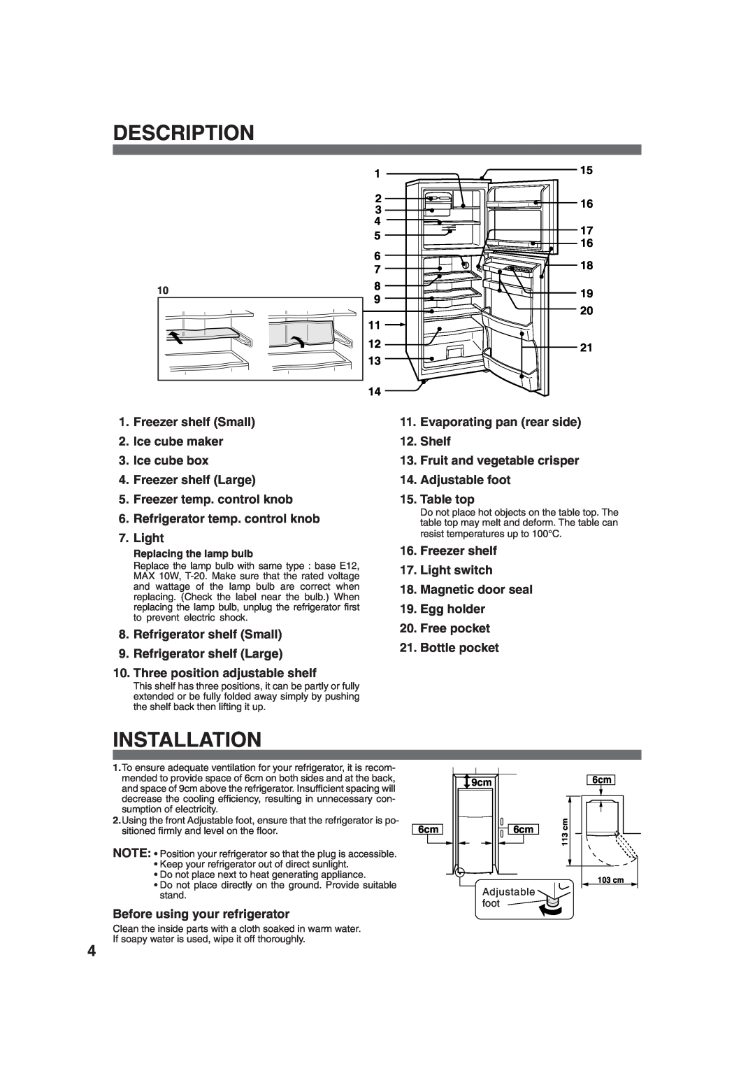 Sharp SJ-25P operation manual Description, Installation 