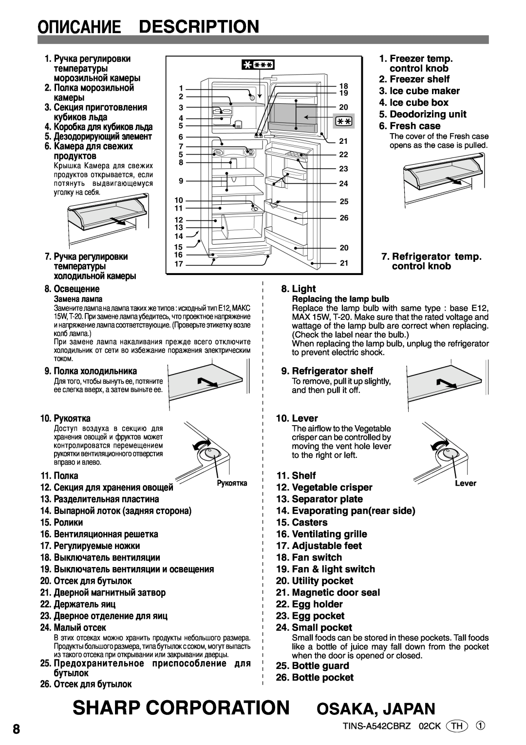 Sharp SJ-43L-A2, SJ-47L-A2 operation manual Description, Sharp Corporation Osaka, Japan 