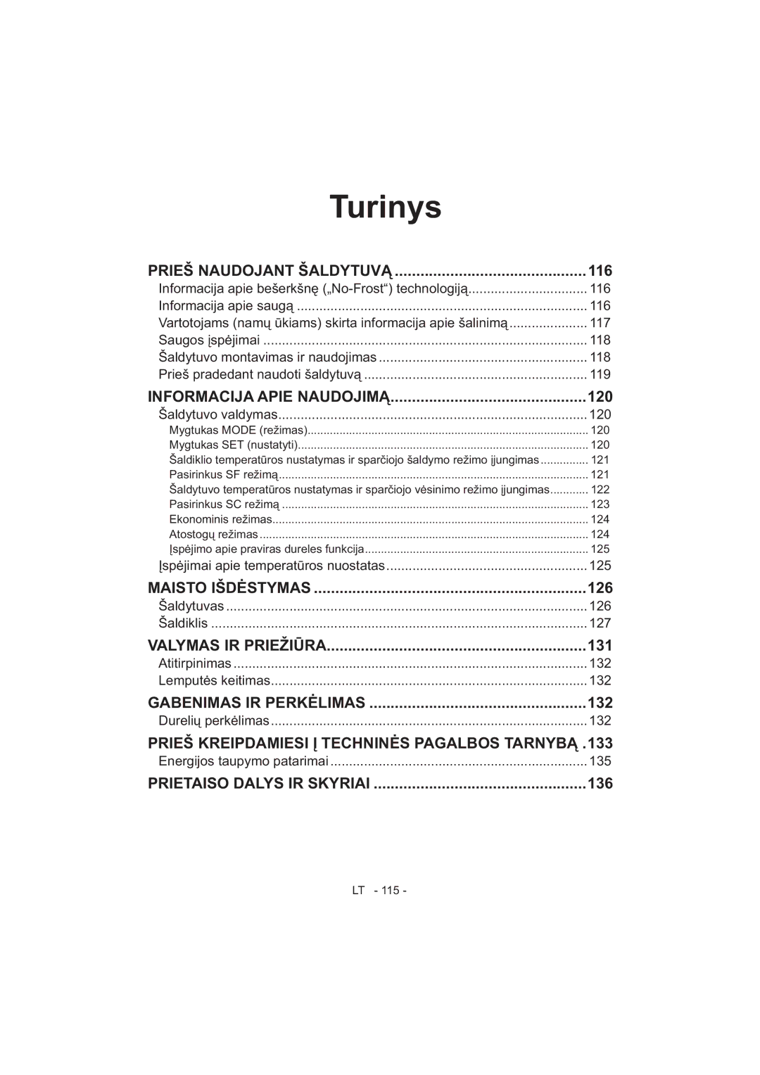 Sharp SJ-F320V operation manual Turinys 