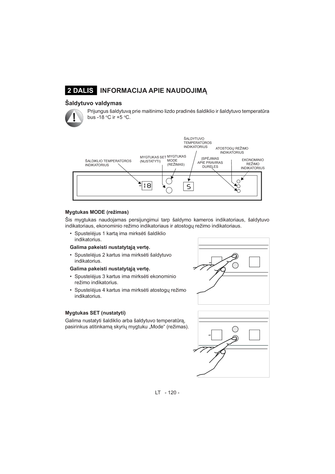 Sharp SJ-F320V operation manual Bus -18 oC ir +5 oC Indikatorius 