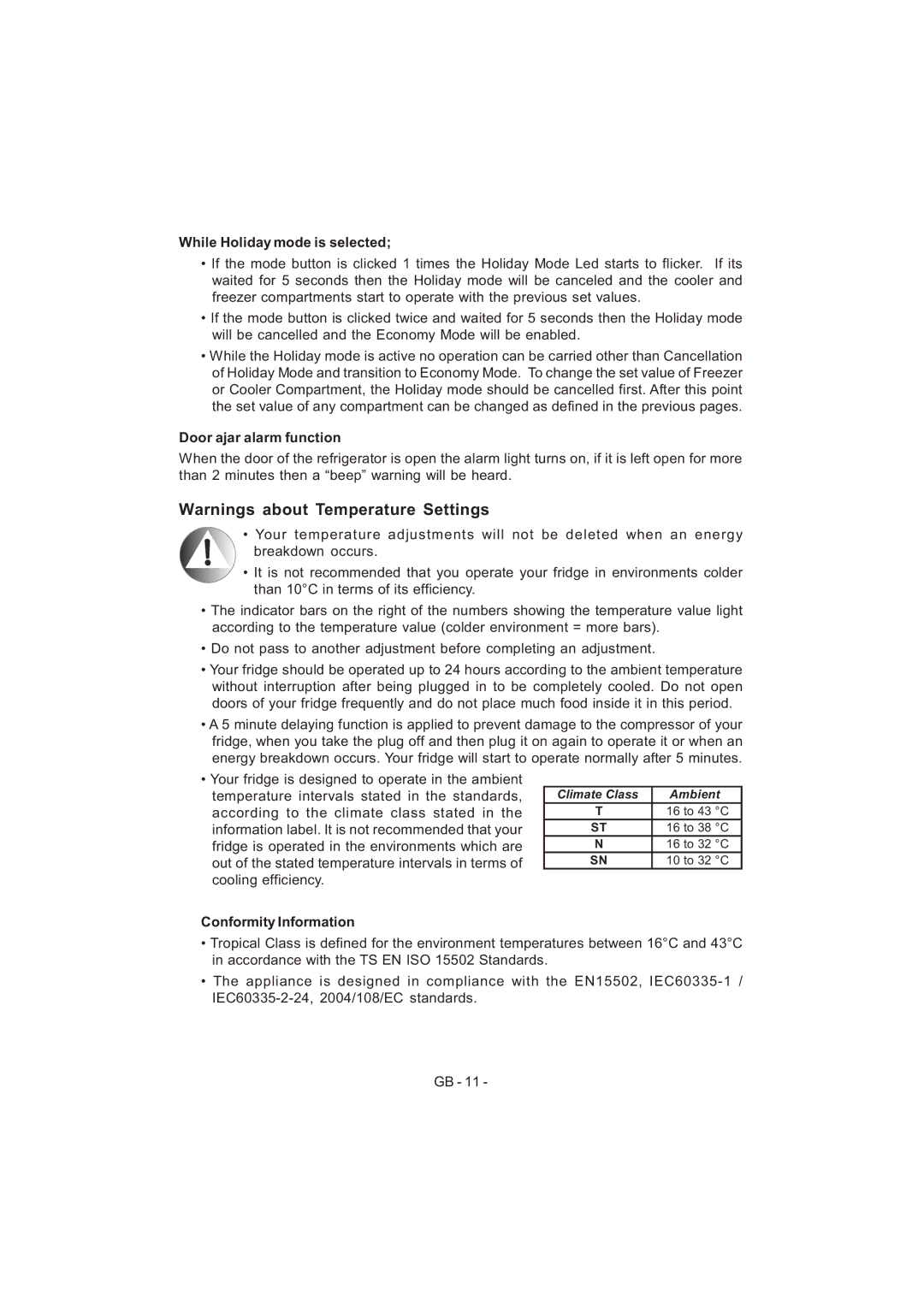 Sharp SJ-F320V operation manual While Holiday mode is selected, Door ajar alarm function, Conformity Information 