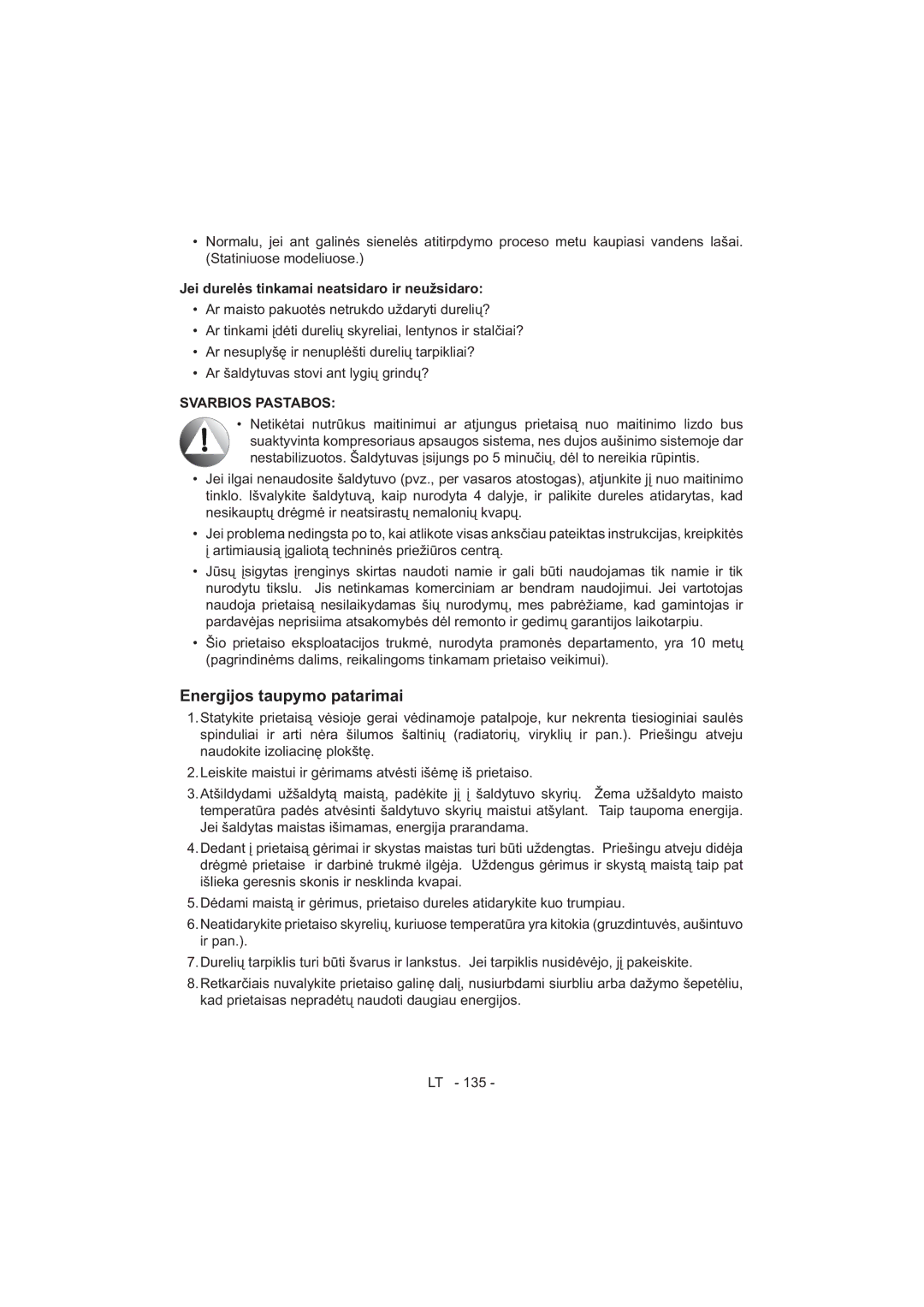 Sharp SJ-F320V operation manual Svarbios Pastabos 