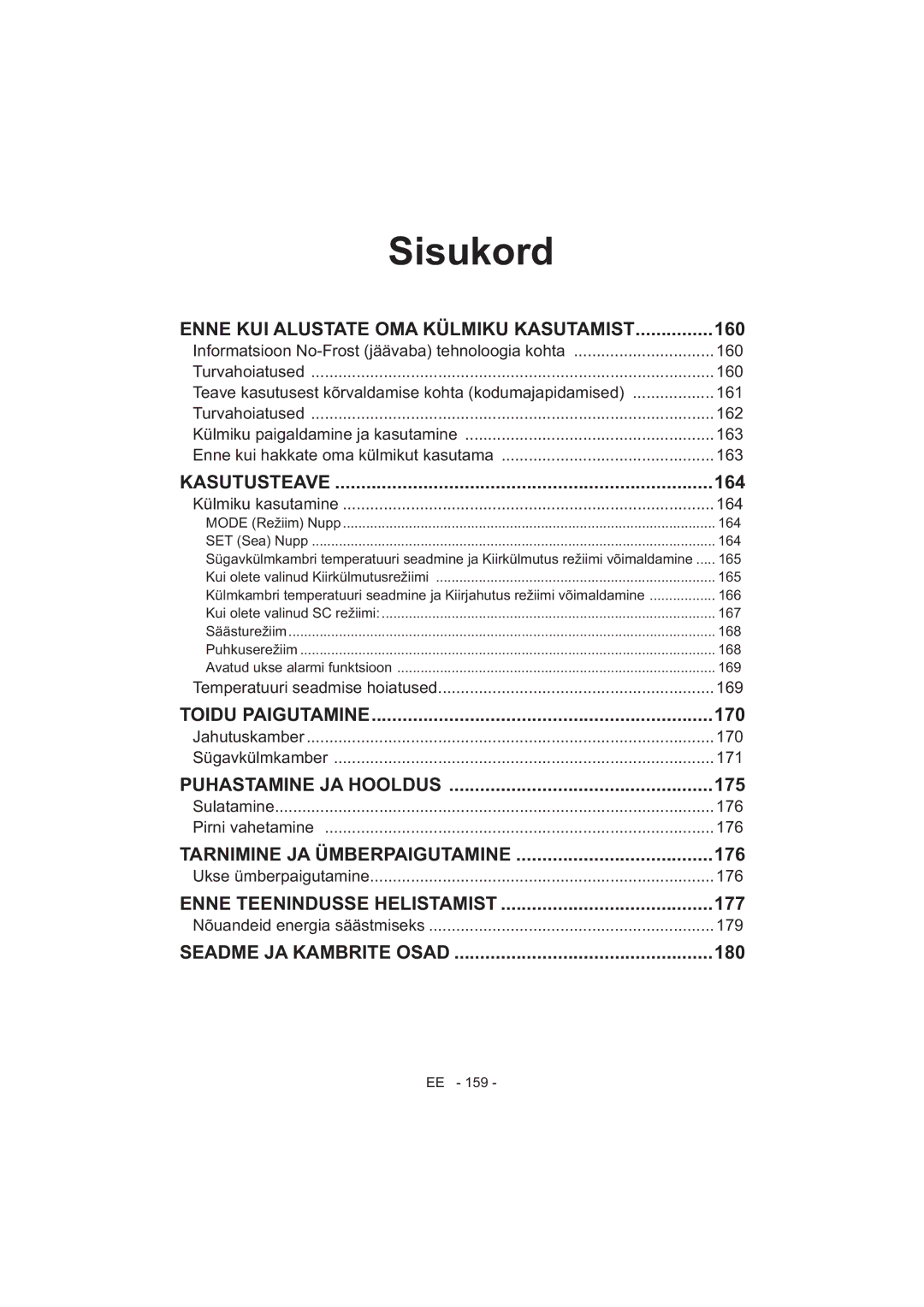 Sharp SJ-F320V operation manual Sisukord 