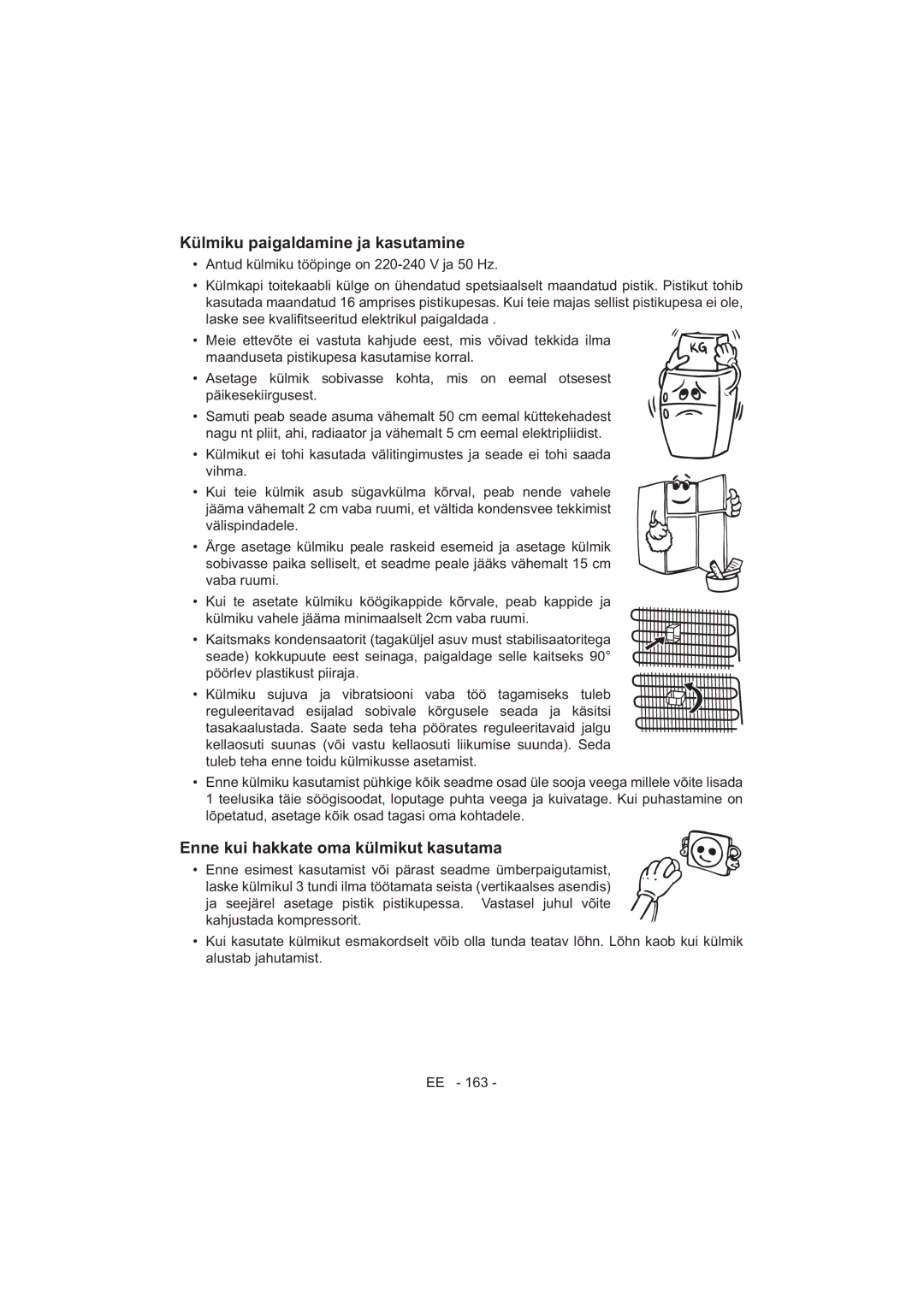 Sharp SJ-F320V operation manual Külmiku paigaldamine ja kasutamine, Enne kui hakkate oma külmikut kasutama 