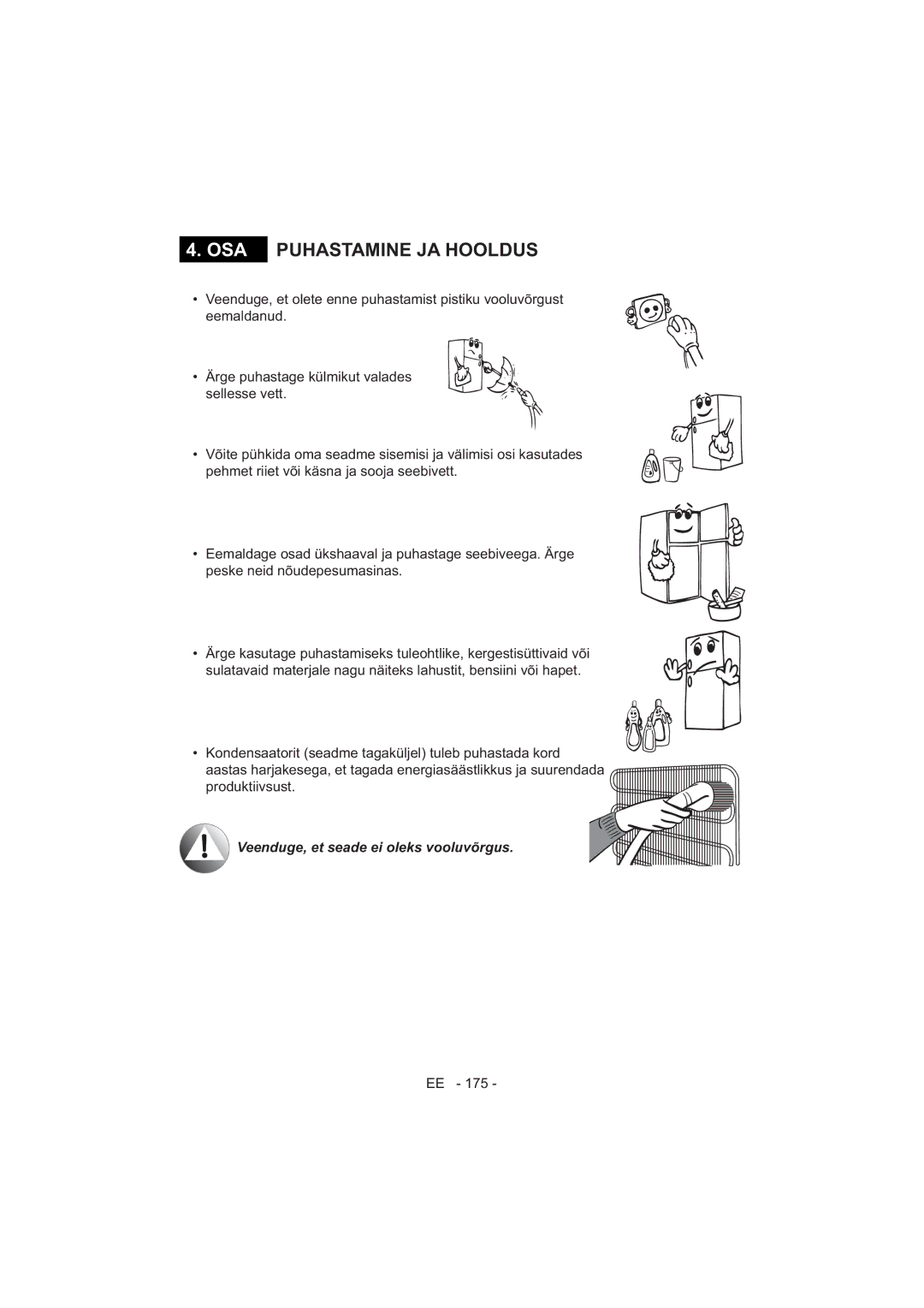 Sharp SJ-F320V operation manual OSA Puhastamine JA Hooldus 