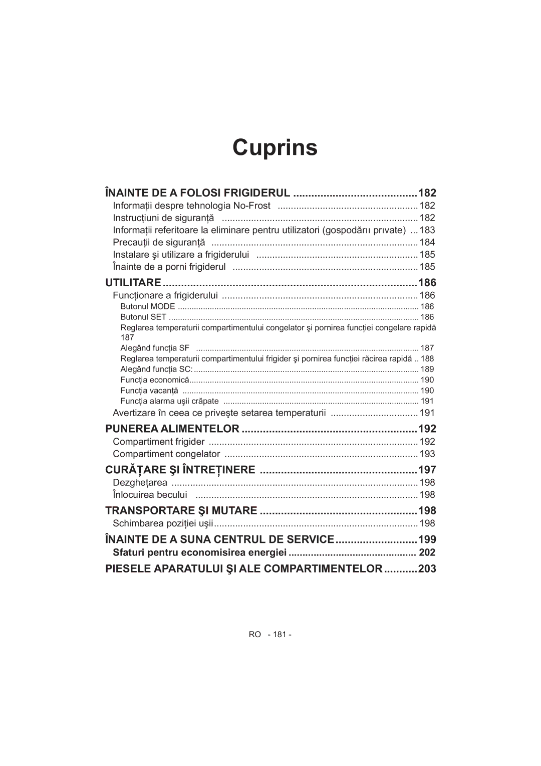 Sharp SJ-F320V operation manual Cuprins 