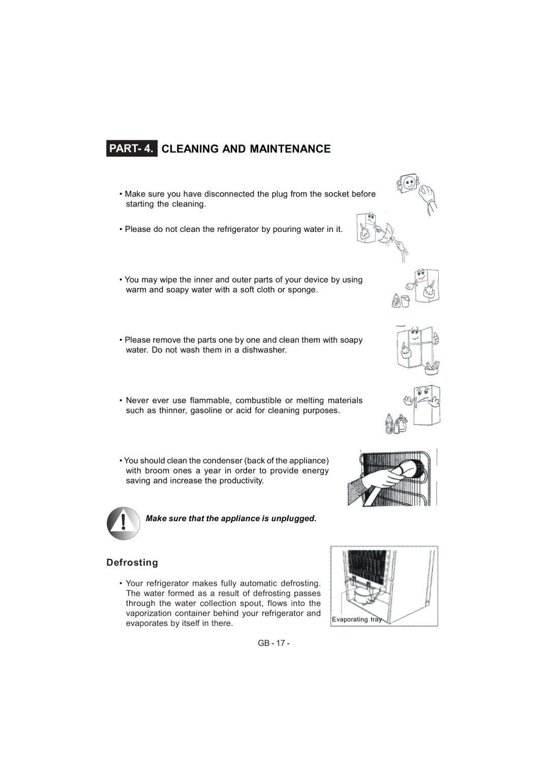 Sharp SJ-F320V operation manual PART- 4. Cleaning and Maintenance, Defrosting 