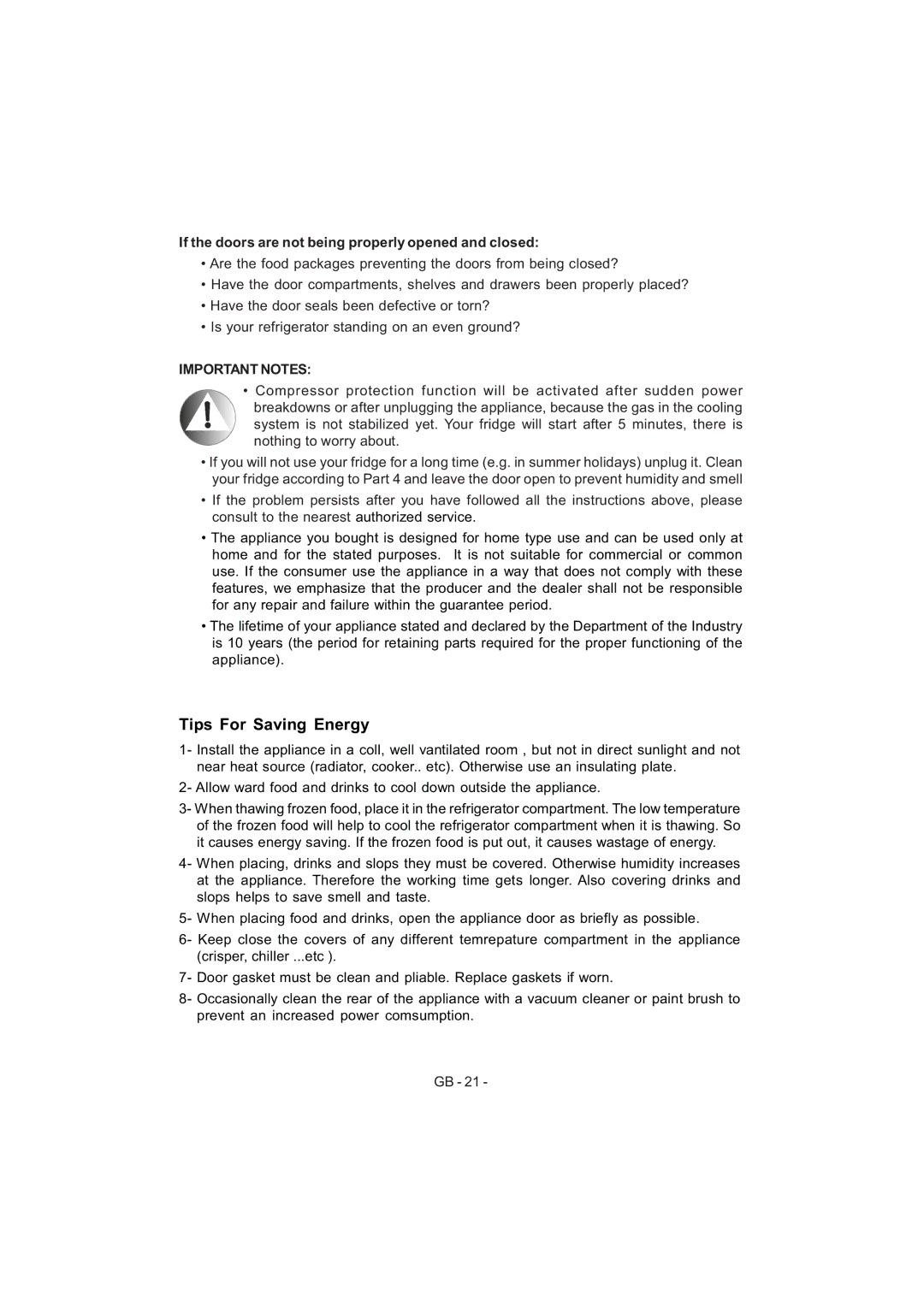 Sharp SJ-F320V operation manual If the doors are not being properly opened and closed, Important Notes 