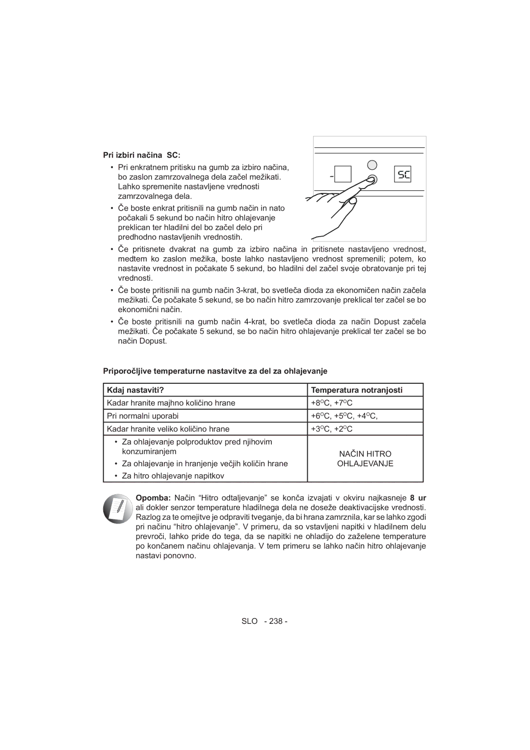 Sharp SJ-F320V operation manual Ohlajevanje 