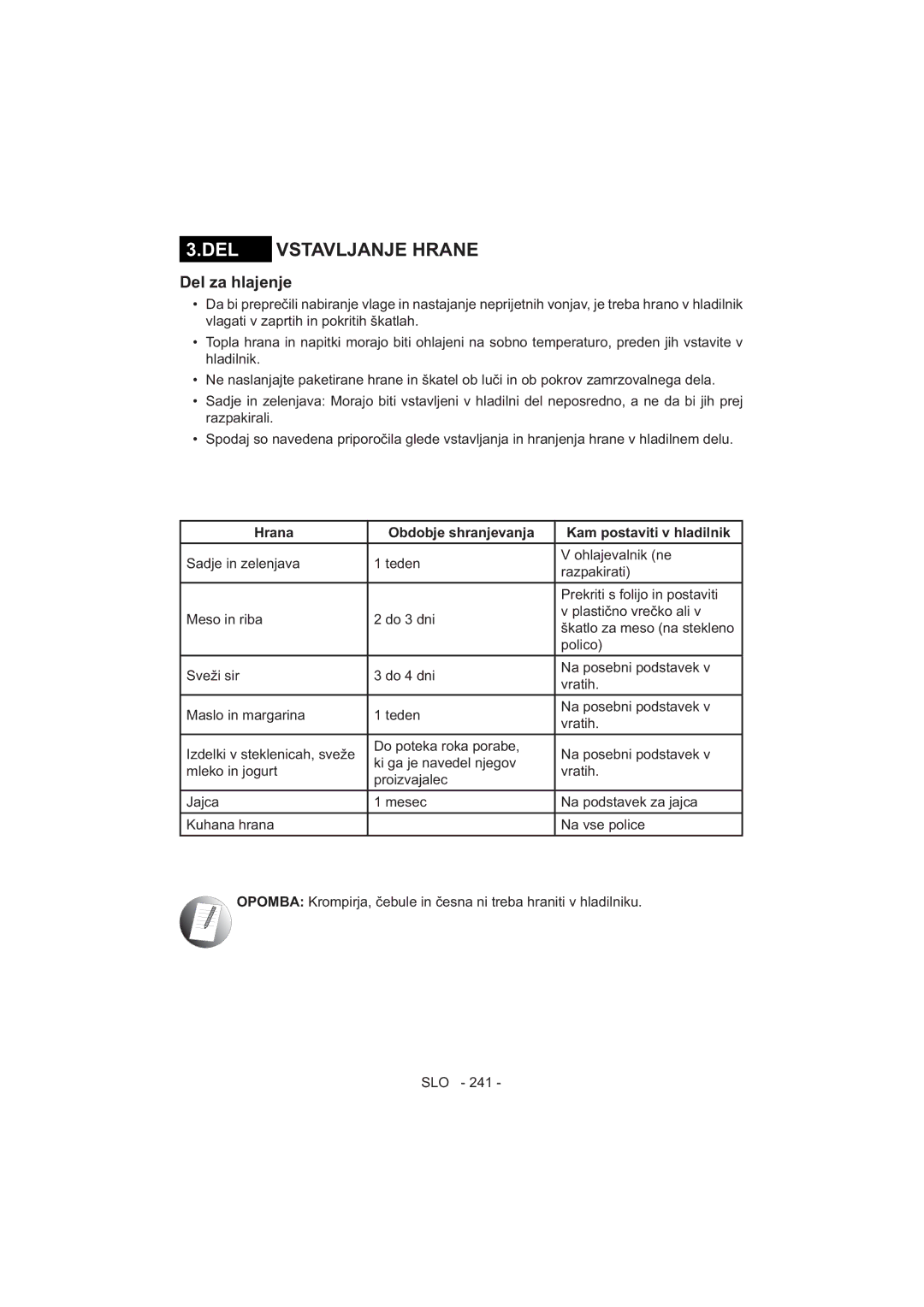 Sharp SJ-F320V operation manual DEL Vstavljanje Hrane, Hrana 