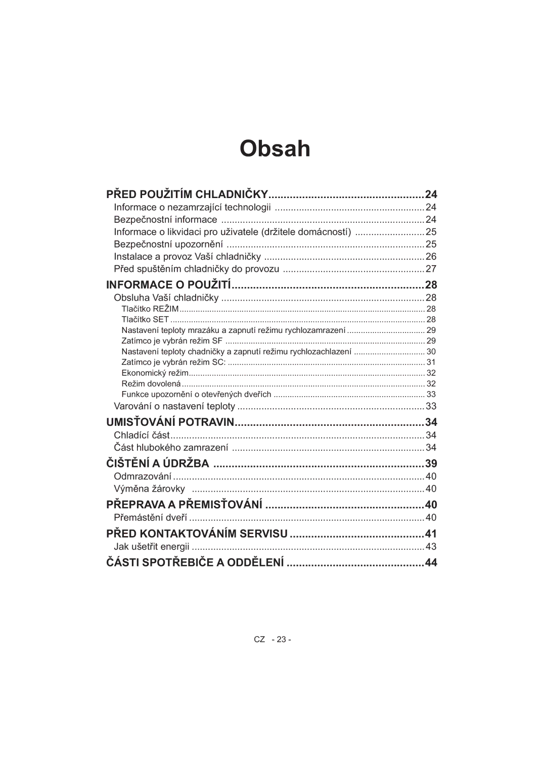 Sharp SJ-F320V operation manual Obsah 