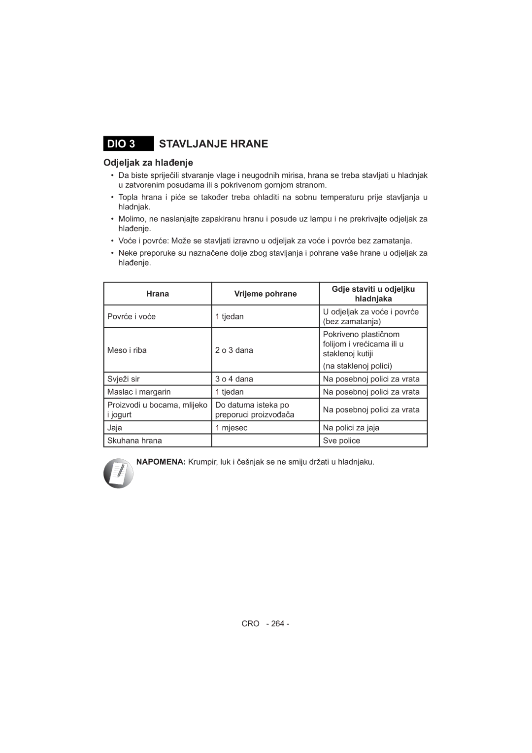 Sharp SJ-F320V operation manual DIO 3 Stavljanje Hrane 