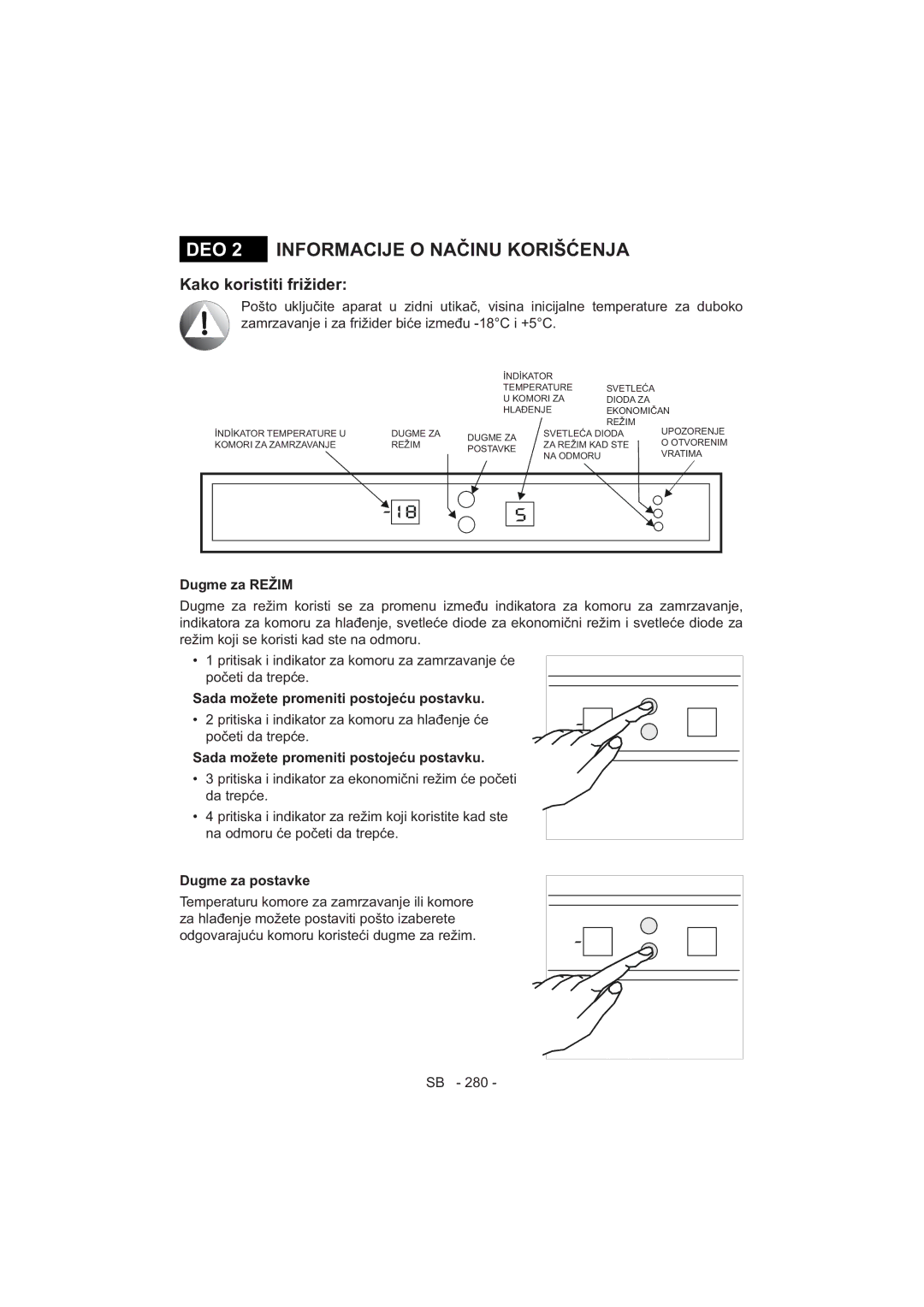 Sharp SJ-F320V operation manual Temperaturu komore za zamrzavanje ili komore 